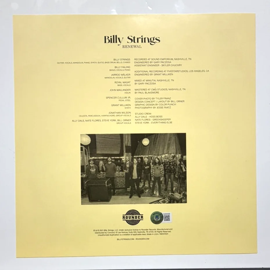 Billy Strings Signed Renewal Vinyl Album Insert Autograph BAS Beckett COA, image 4