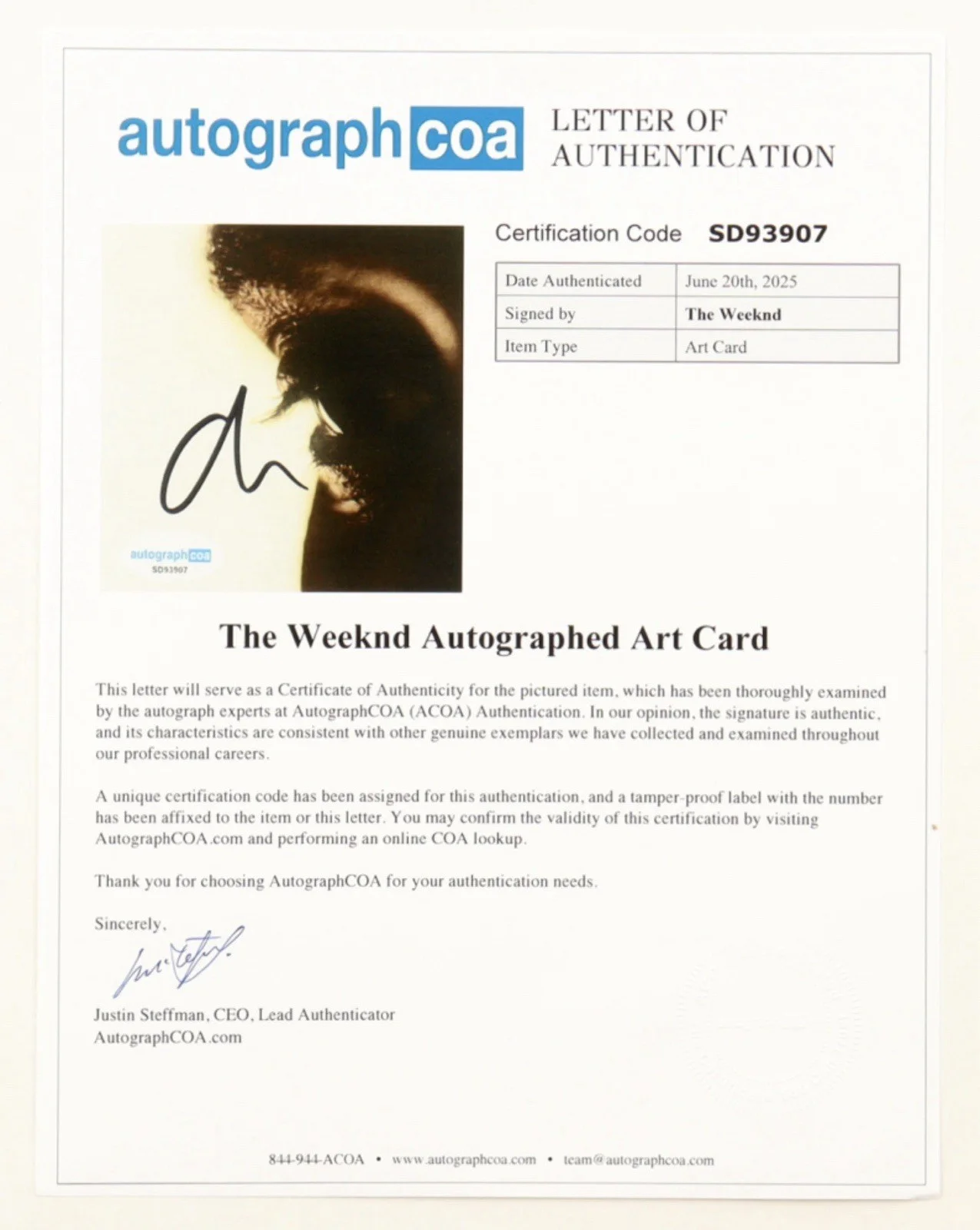 The Weeknd Signed Hurry Up Tomorrow Framed CD Display ACOA Autograph, image 2