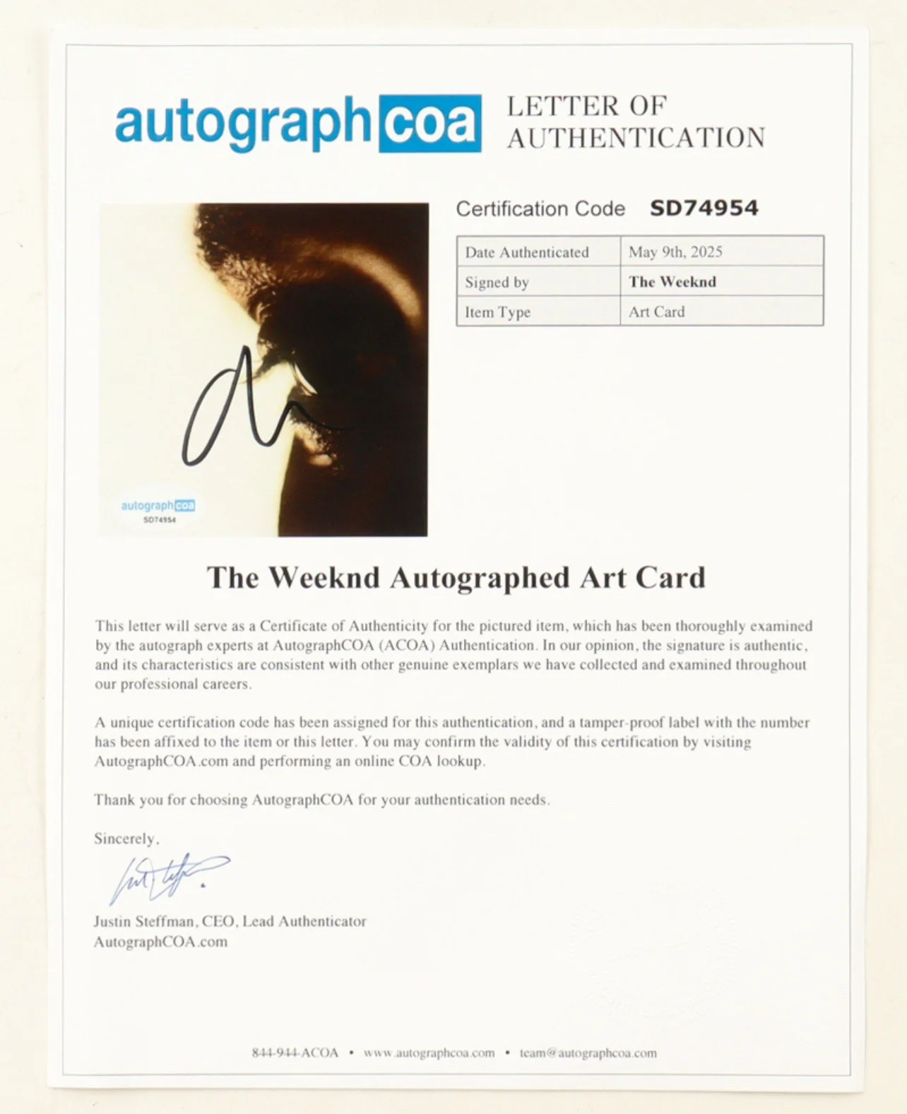 The Weeknd Signed Hurry Up Tomorrow Framed CD Display ACOA Autograph, image 2