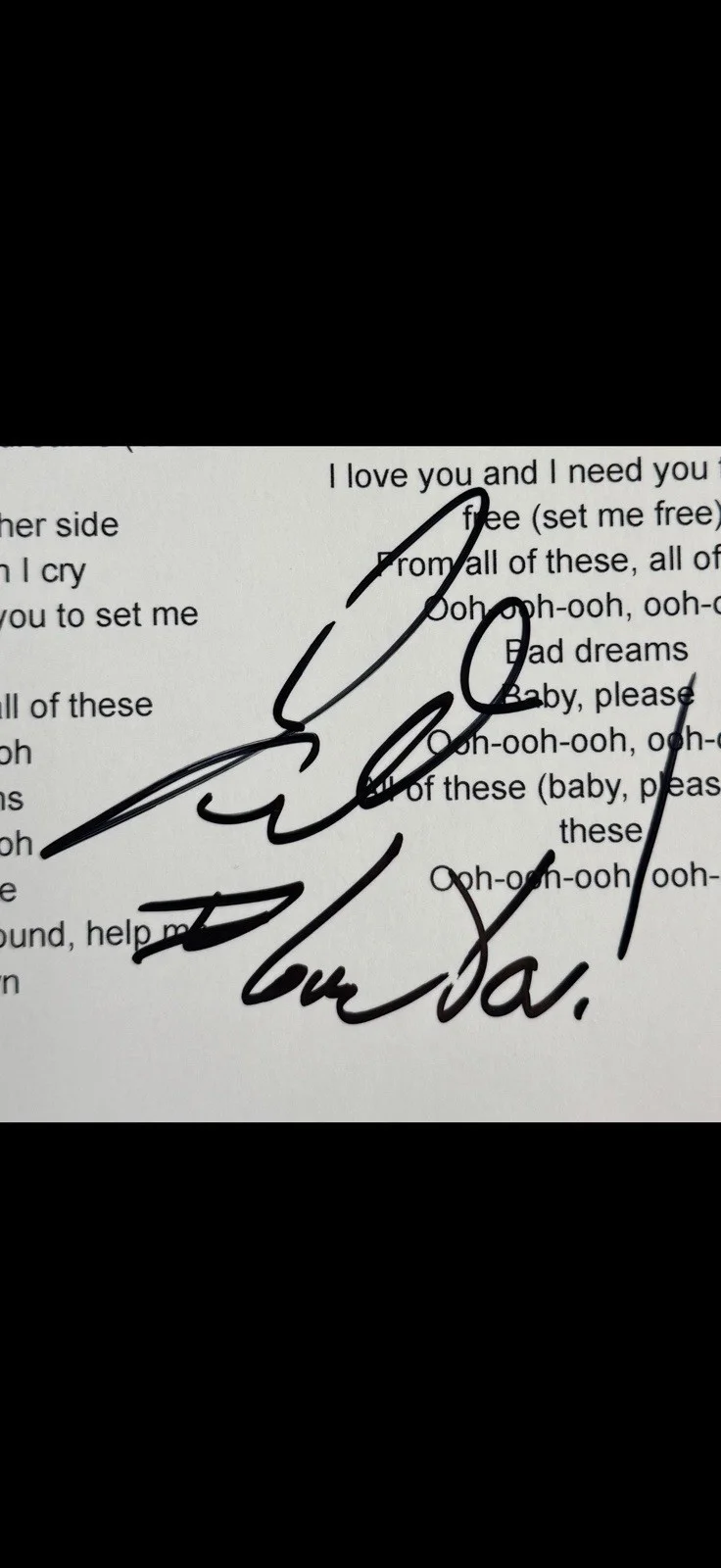 Teddy Swims Pop Superstar Signed Autographed “Bad Dreams” Lyric Sheet * Proof, image 2