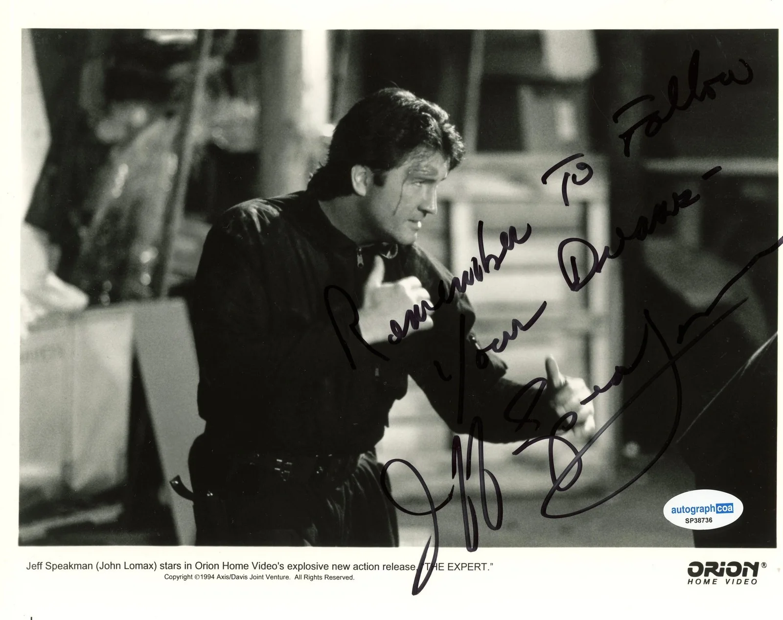 Jeff Speakman — Jeff Speakman "The Expert" AUTOGRAPH Signed 'John Lomax' 8x10 Photo ACOA, image 2