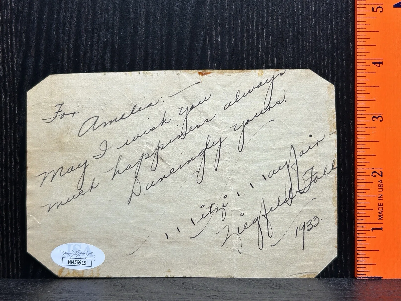 Mitzi Mayfair — MITZI MAYFAIR SIGNED PAPER DATED 1933 * JSA COA Autograph * ZIEGFELD'S FOLLIES, изображение 2