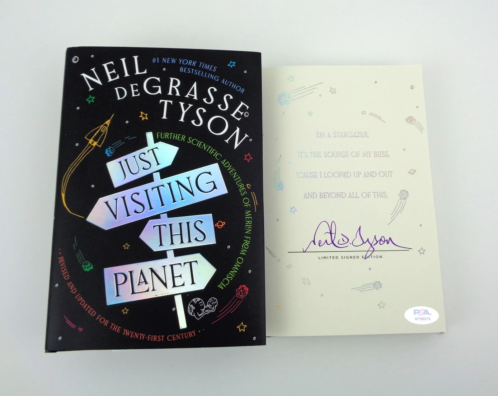 Neil deGrasse Tyson — Neil deGrasse Tyson Signed Autograph Just Visiting Hardcover Book PSA/DNA COA