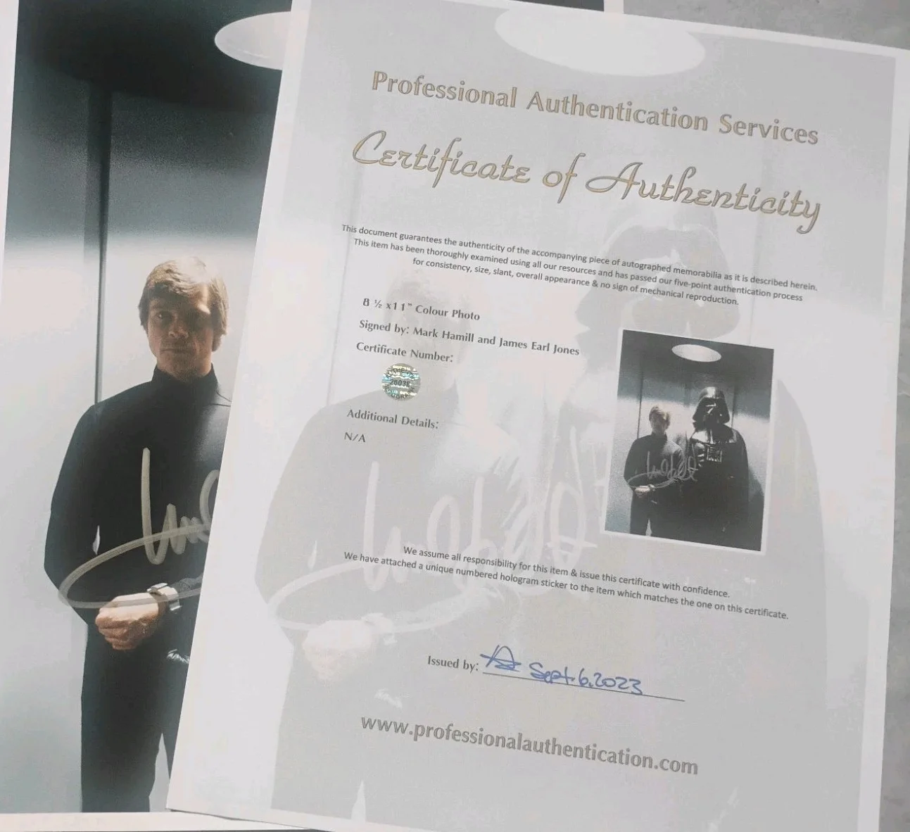 Mark Hamill & James Earl Jones Hand Signed Autograph Photo COA Star Wars, image 4