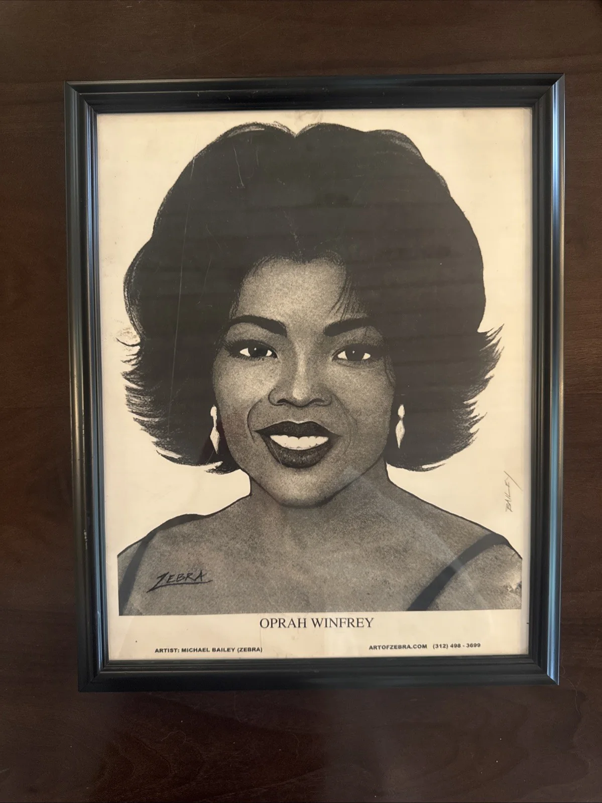 Framed drawing of Oprah Winfrey by artist Michael Bailey (ZEBRA). 12 X 15, изображение 2