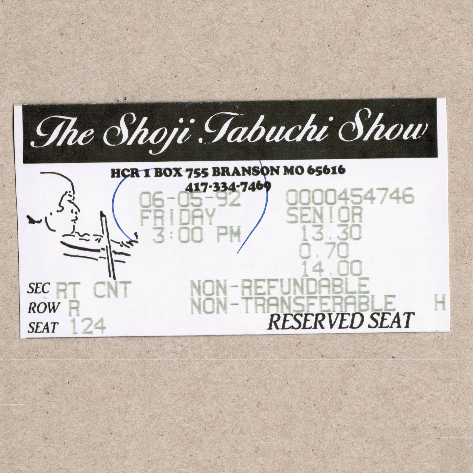 1992 Shoji Tabuchi Signed Autograph w/Fan Taken 3.5 x 3.5 OOAK Photo Ticket Stub, изображение 2