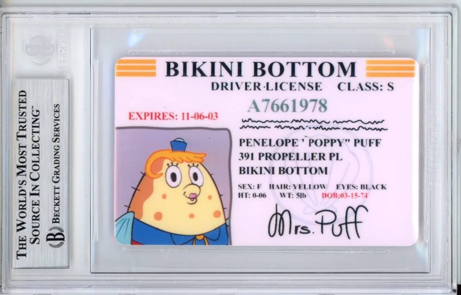 Mary Jo Catlett — SPONGEBOB SQUAREPANTS MRS PUFF DRIVERS LICENSE SIGNED by MARY JO CATLETT BAS COA, image 2