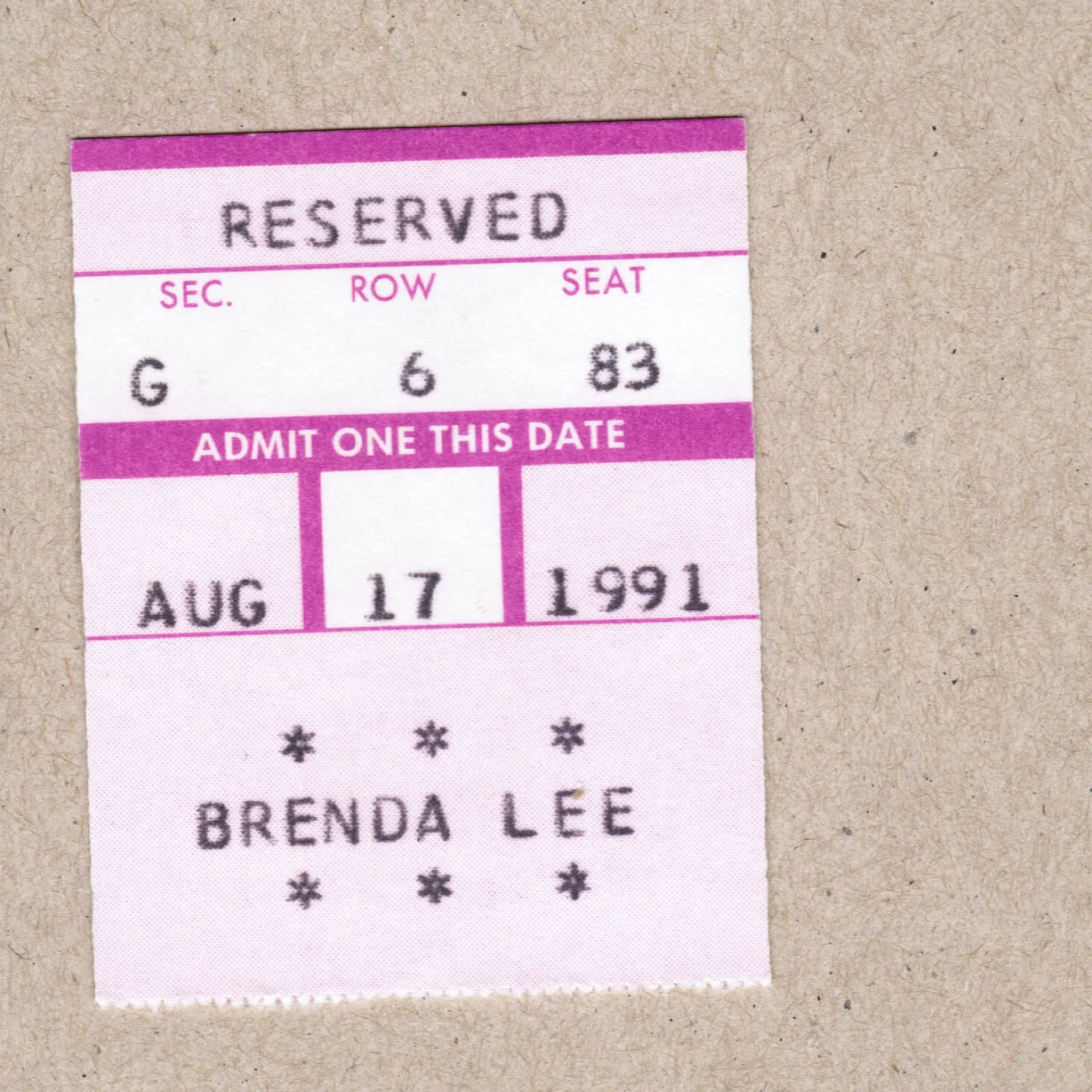 1991 Brenda Lee Signed Autograph w/Fan Taken 3.5 x 3.5 OOAK Photo Ticket Stub, изображение 4