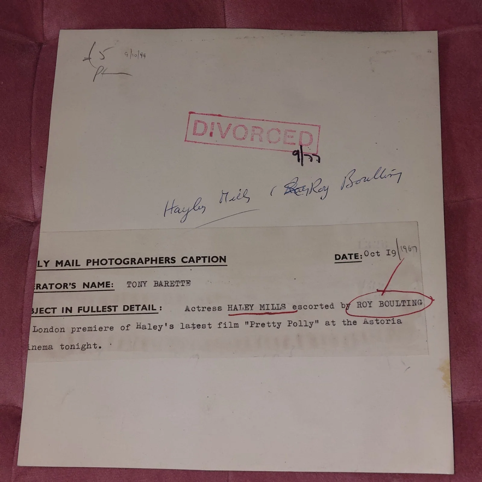 Rare Roy Boulting & Hayley Mills 1967 Astoria Cinema Premiere Vintage Still, изображение 2