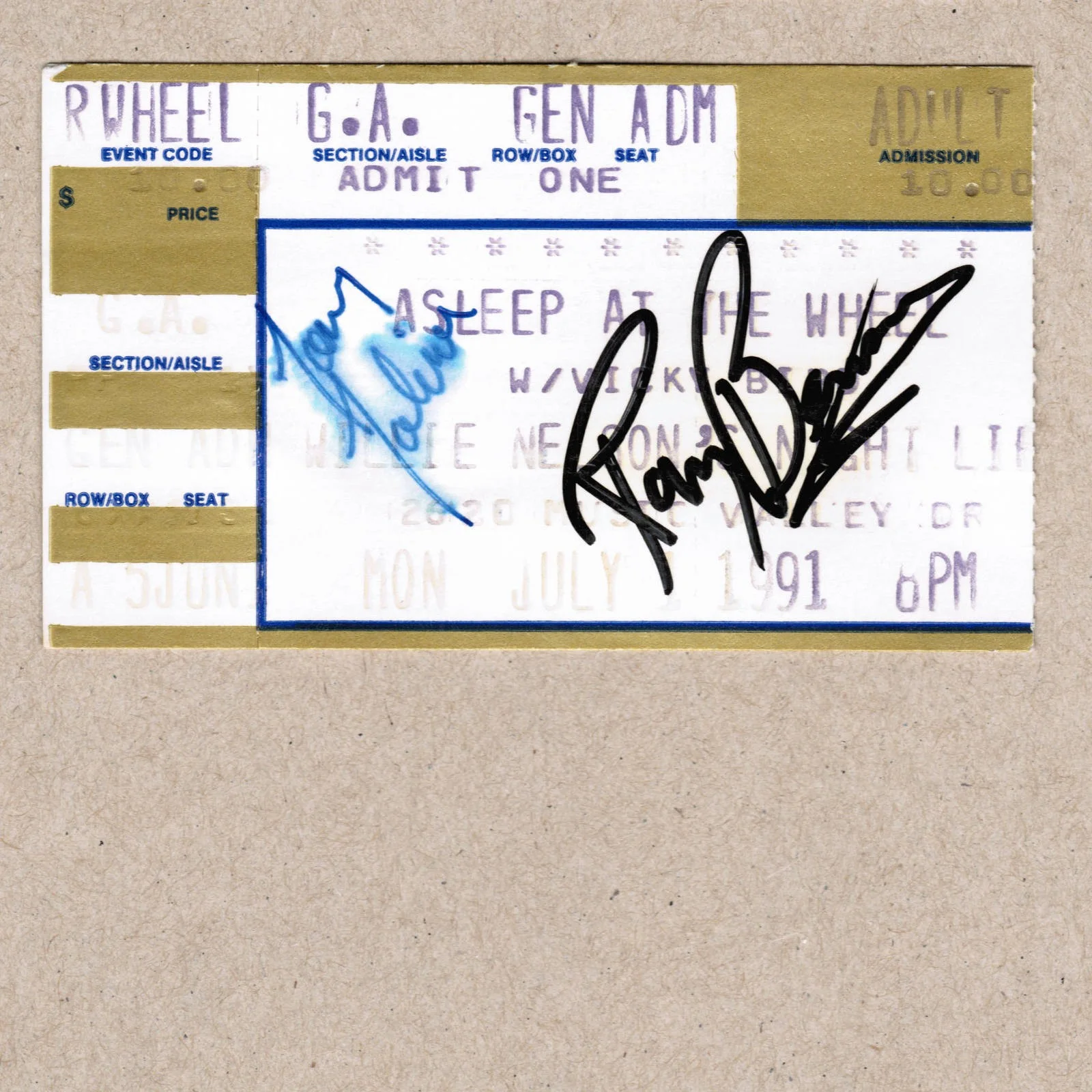 1991 Ray Benson Signed Autograph w/Fan Taken 3.5 x 3.5 OOAK Photo Ticket Stub, изображение 2