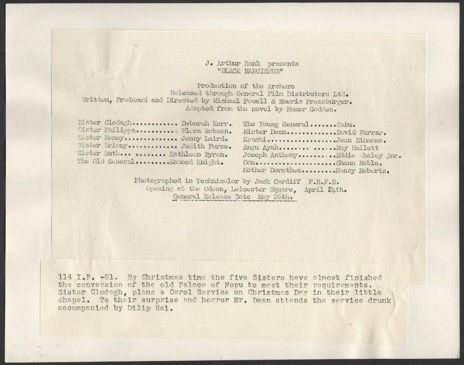 BLACK NARCISSUS 1947 David Farrar, Sabu, Judith Furse STILL #81, image 2