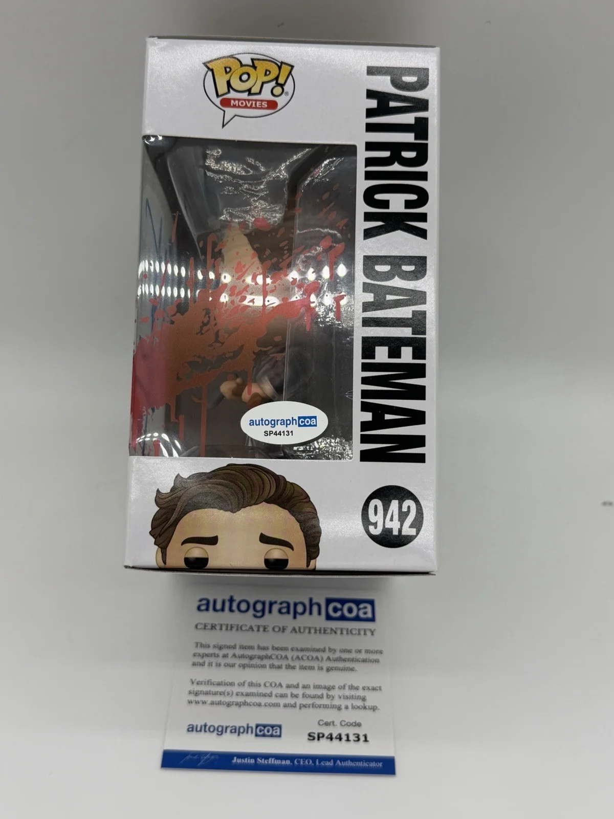 Christian Bale — Christian Bale signed Psycho Funko Pop 942 Patrick Bateman Not Freddy Cruger, image 3