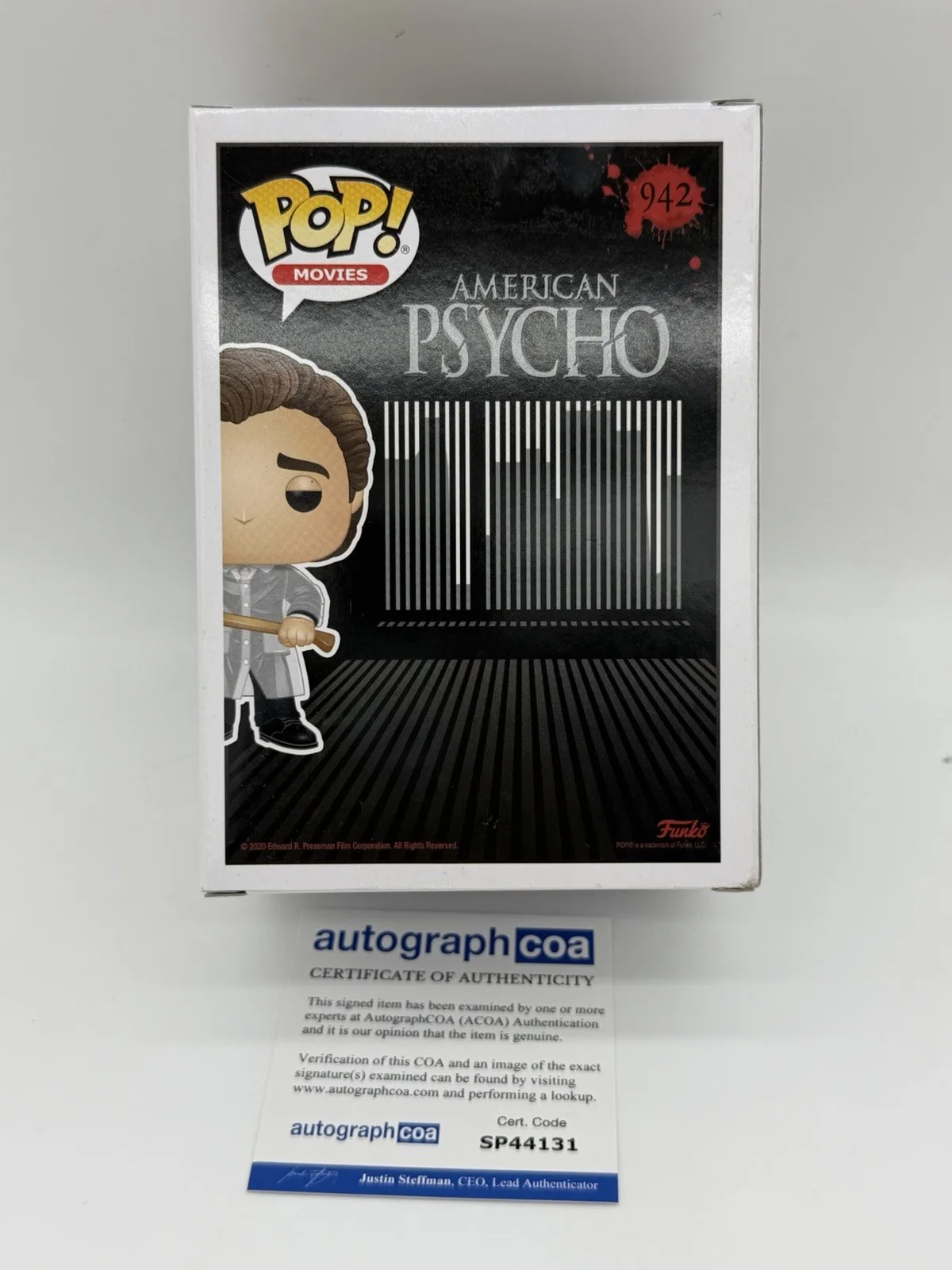 Christian Bale — Christian Bale signed Psycho Funko Pop 942 Patrick Bateman Not Freddy Cruger, image 4