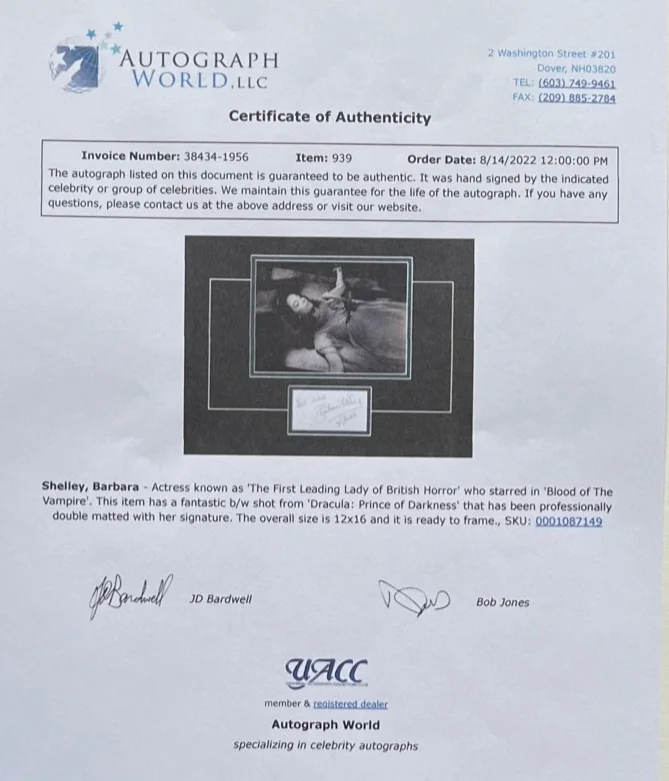 Barbara Shelley — Matted photo & CUT auto BARBARA SHELLEY signed "DRACULA, PRINCE of DARKNESS", image 4