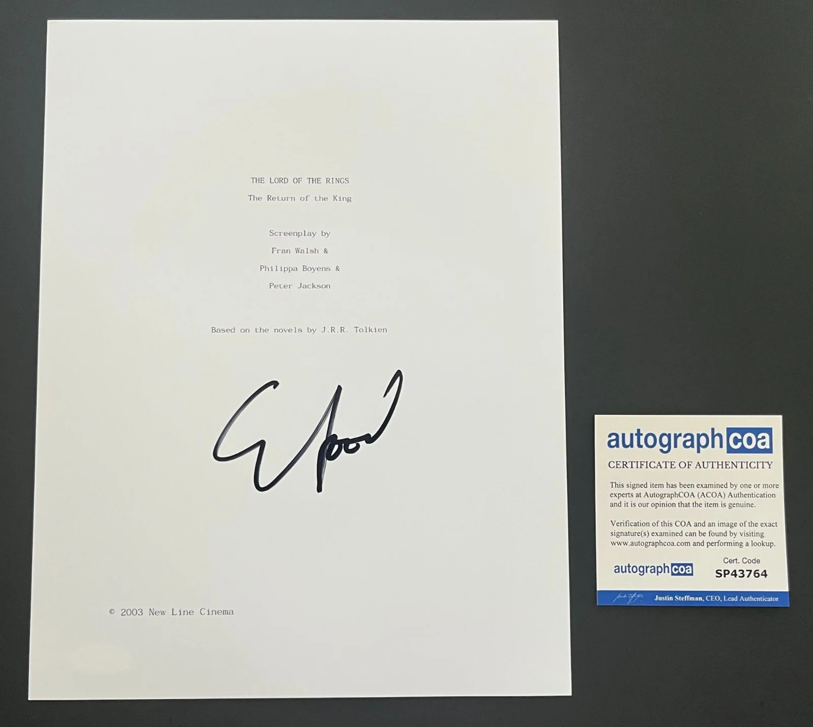 ELIJAH WOOD SIGNED THE LORD OF THE RINGS RETURN OF THE KING SCRIPT w/PROOF & COA, изображение 2