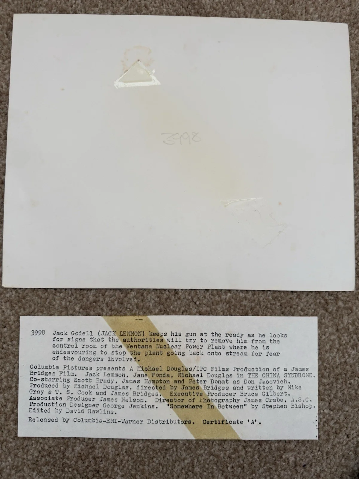 Press photo 1980s THE CHINA SYNDROME Jack Lemmon /Jack Godell Columbia EMI, изображение 4