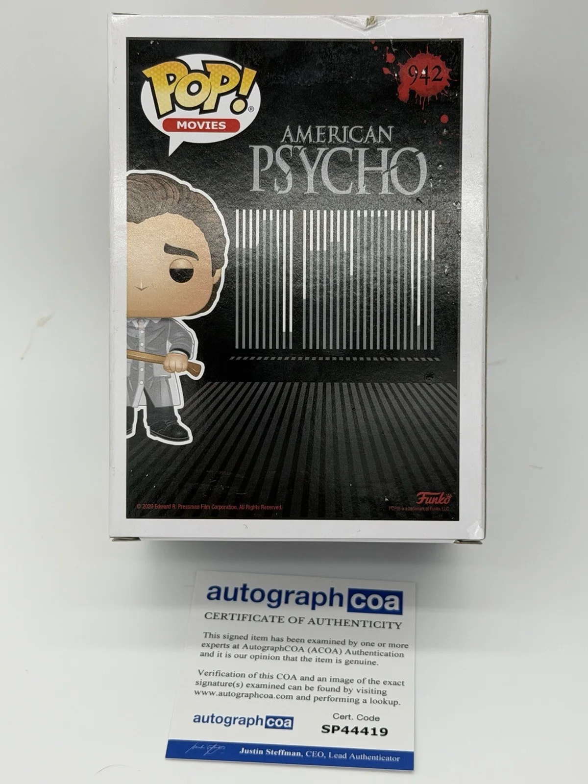 Christian Bale — Christian Bale signed Psycho Funko Pop 942 Patrick Bateman Fun Toys Trading Card, изображение 4