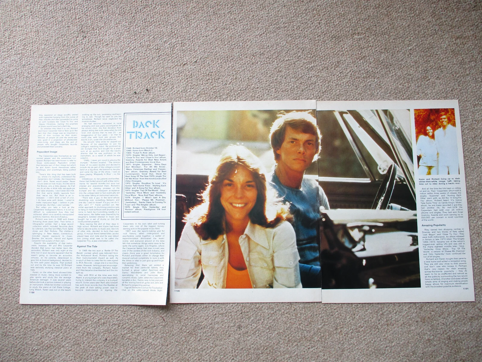 The Carpenters - 4 page magazine article with colour and B/W pics, image 2