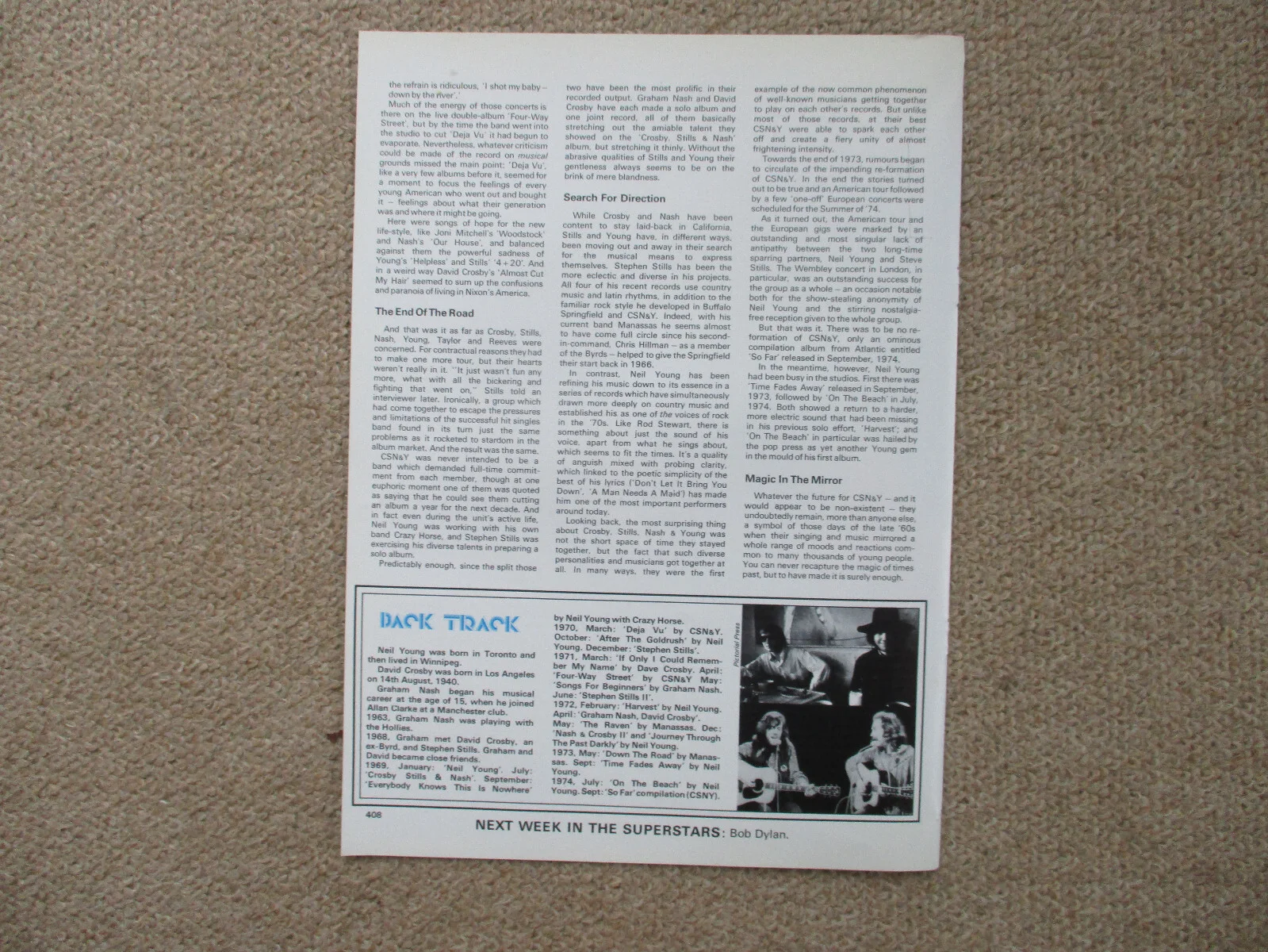 Crosby, Stills, Nash and Young. 5 page magazine article with colour and B/W pics, изображение 3