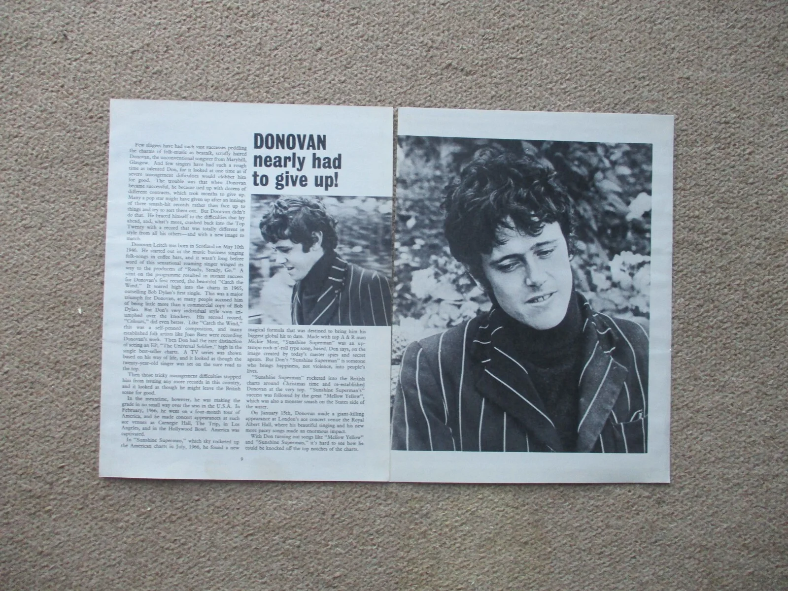 Donovan. Original colour picture + article from the 1960s., image 2