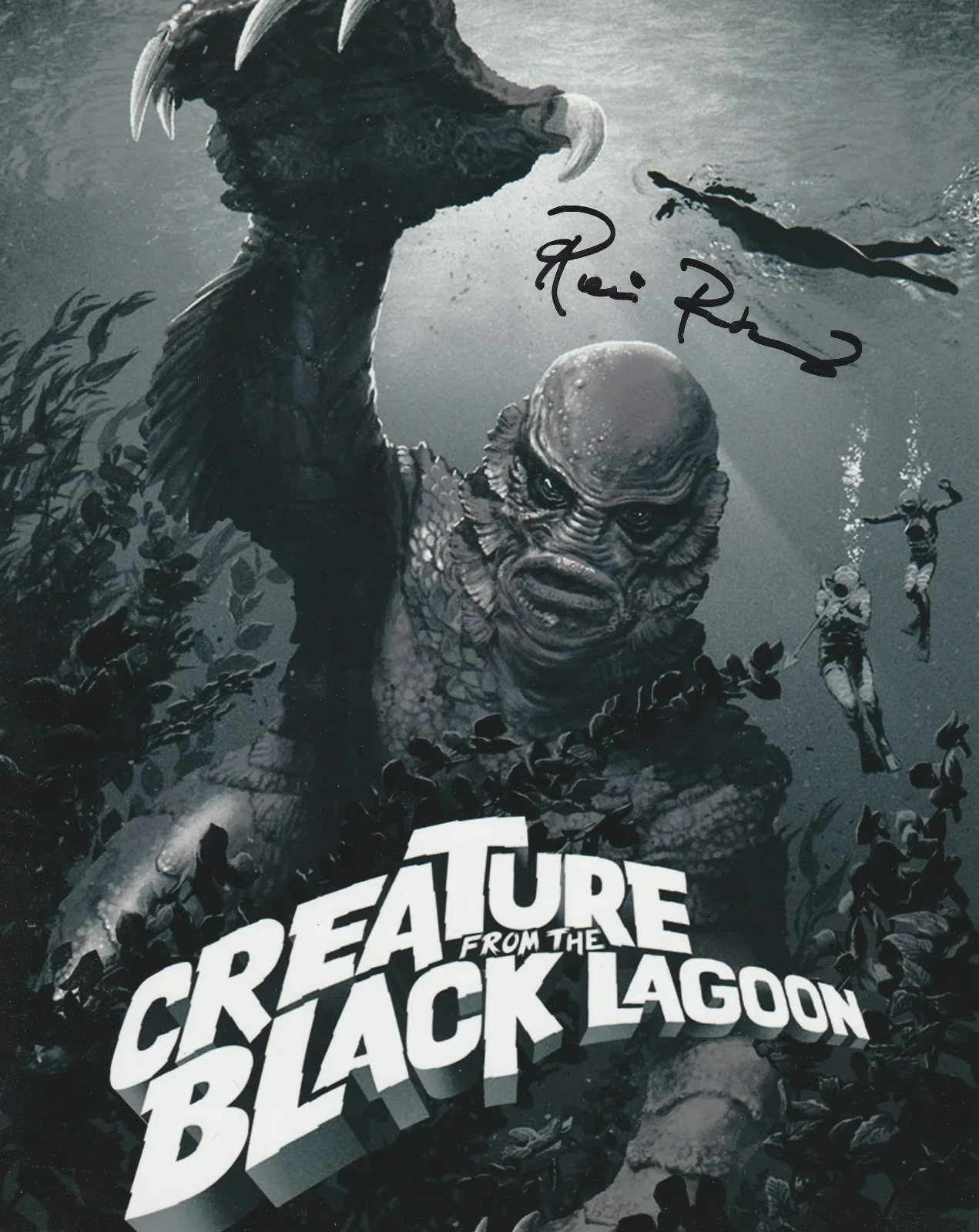 RICOU BROWNING — RICOU BROWNING SIGNED 8X10 PHOTO CREATURE FROM THE BLACK LAGOON HORROR AUTOGRAPH