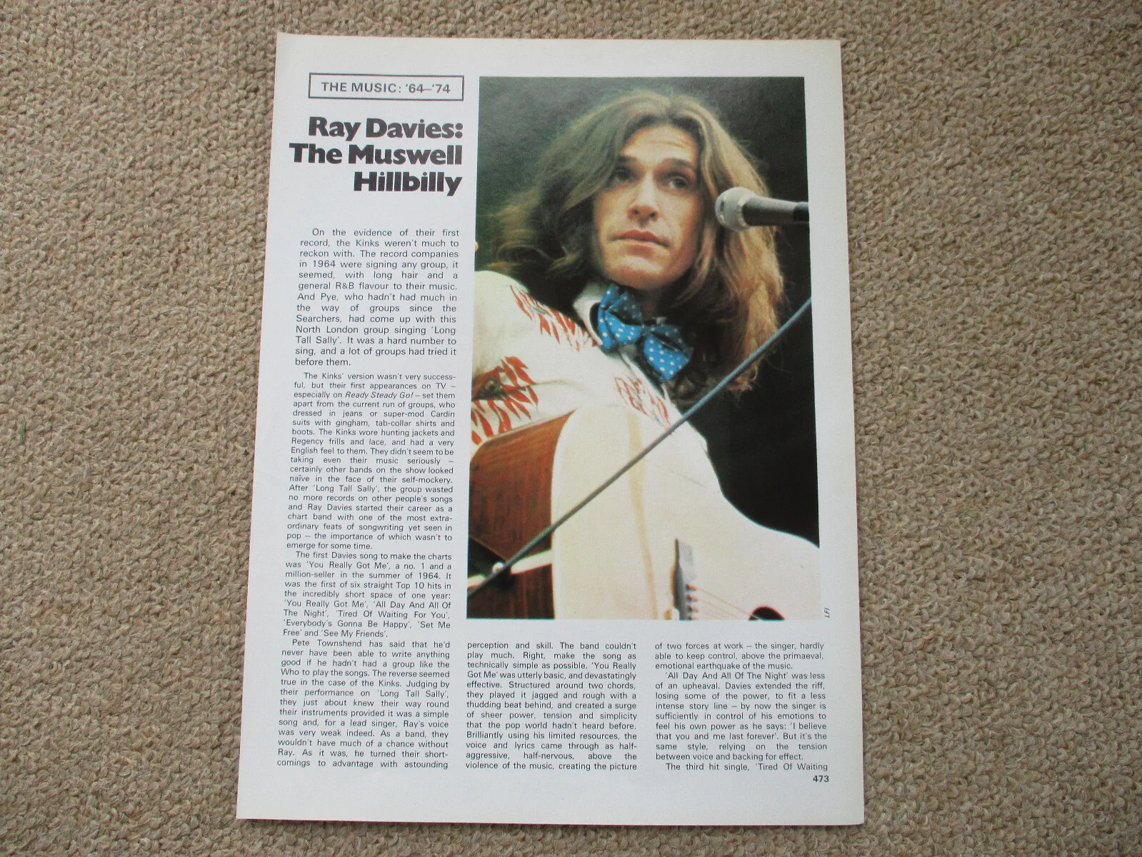 The Kinks / Ray Davies - 5 page magazine article with colour and B/W pics, изображение 2