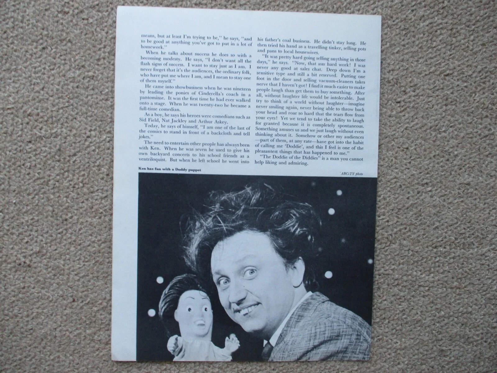 Ken Dodd. Original 1960s 3 page article / B/W pics., image 2