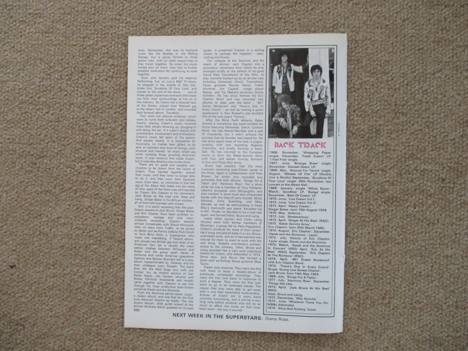 Cream. 5 page magazine article with colour and B/W pics, image 3