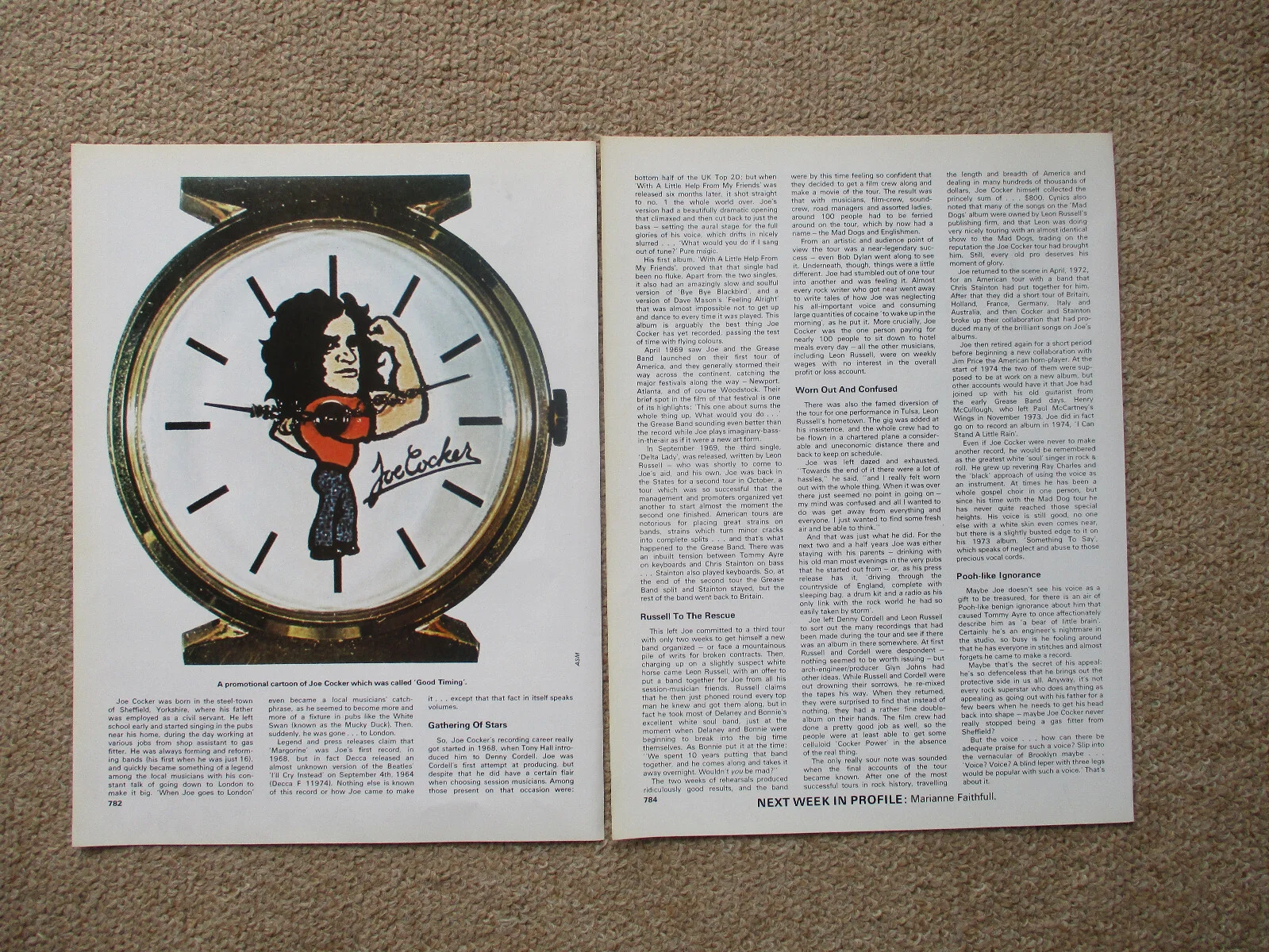 Joe Cocker -4 page magazine article with colour and B/W pics, image 2