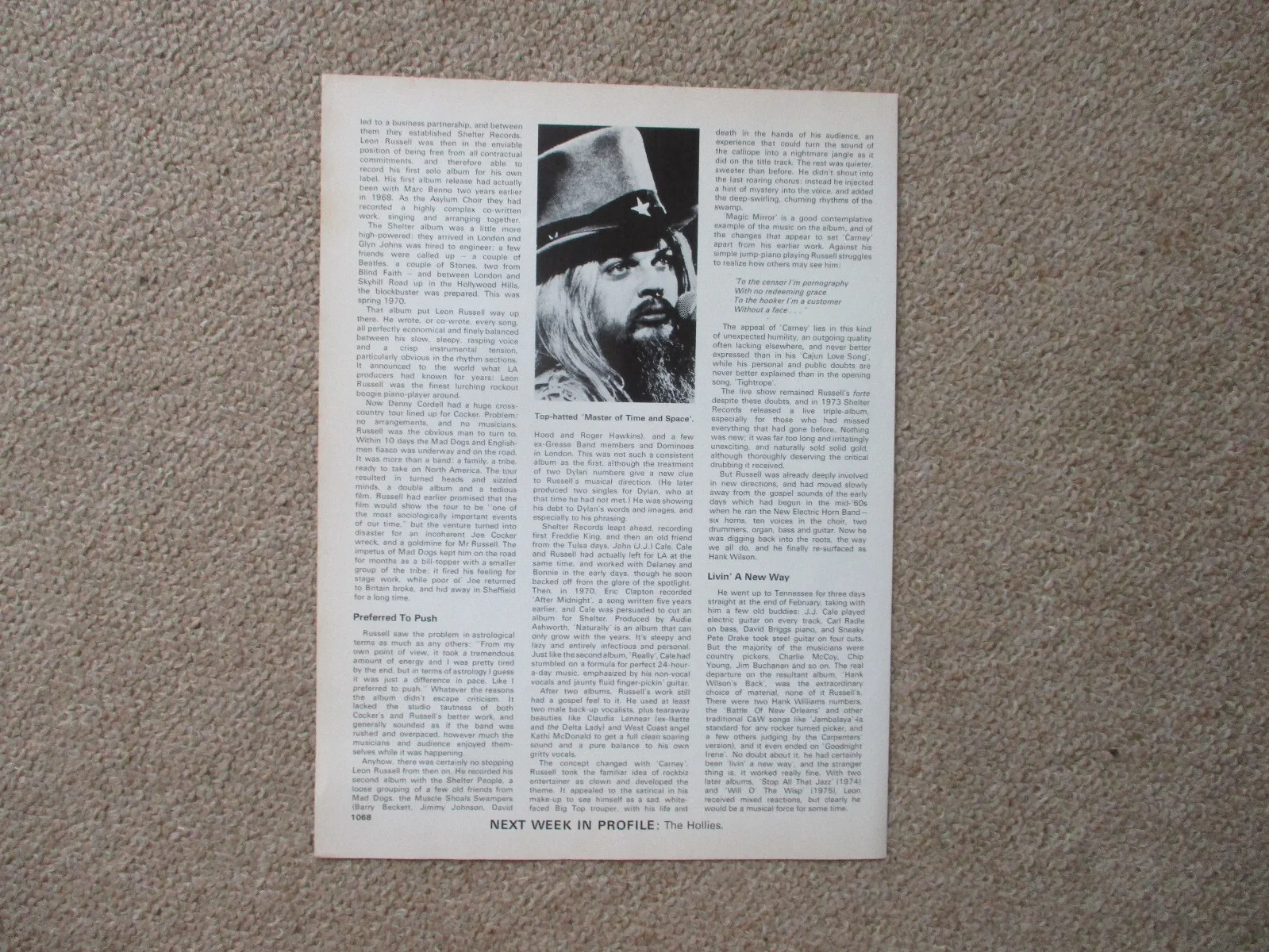 Leon Russell - 5 page magazine article with colour and B/W pics, image 3