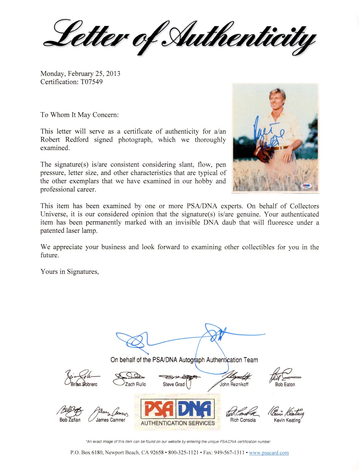 Robert Redford — Robert Redford Signed PSA/DNA LOA COA Autographed 8X10 The Natural Photo Auto, image 3