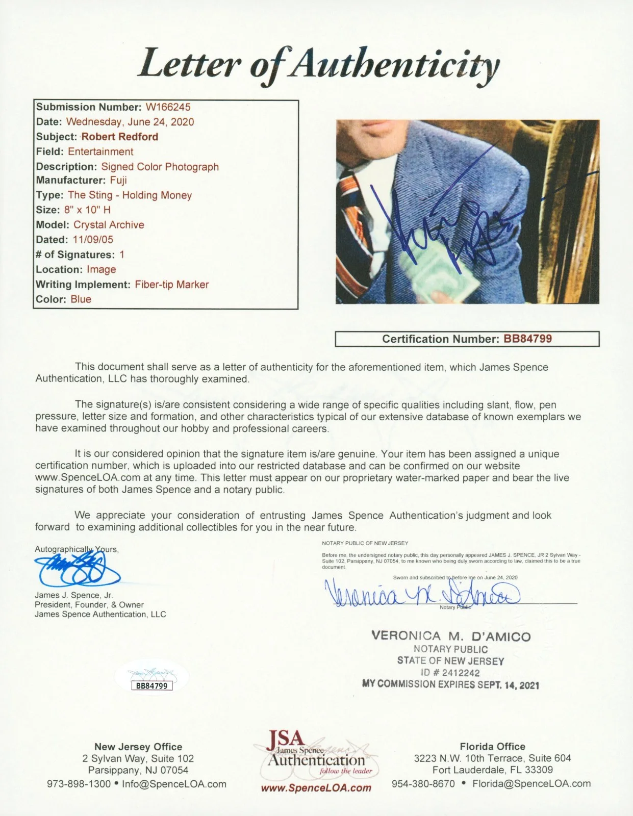 Robert Redford — Robert Redford Signed JSA LOA Autographed The Sting 8X10 Photo Autograph COA, image 3