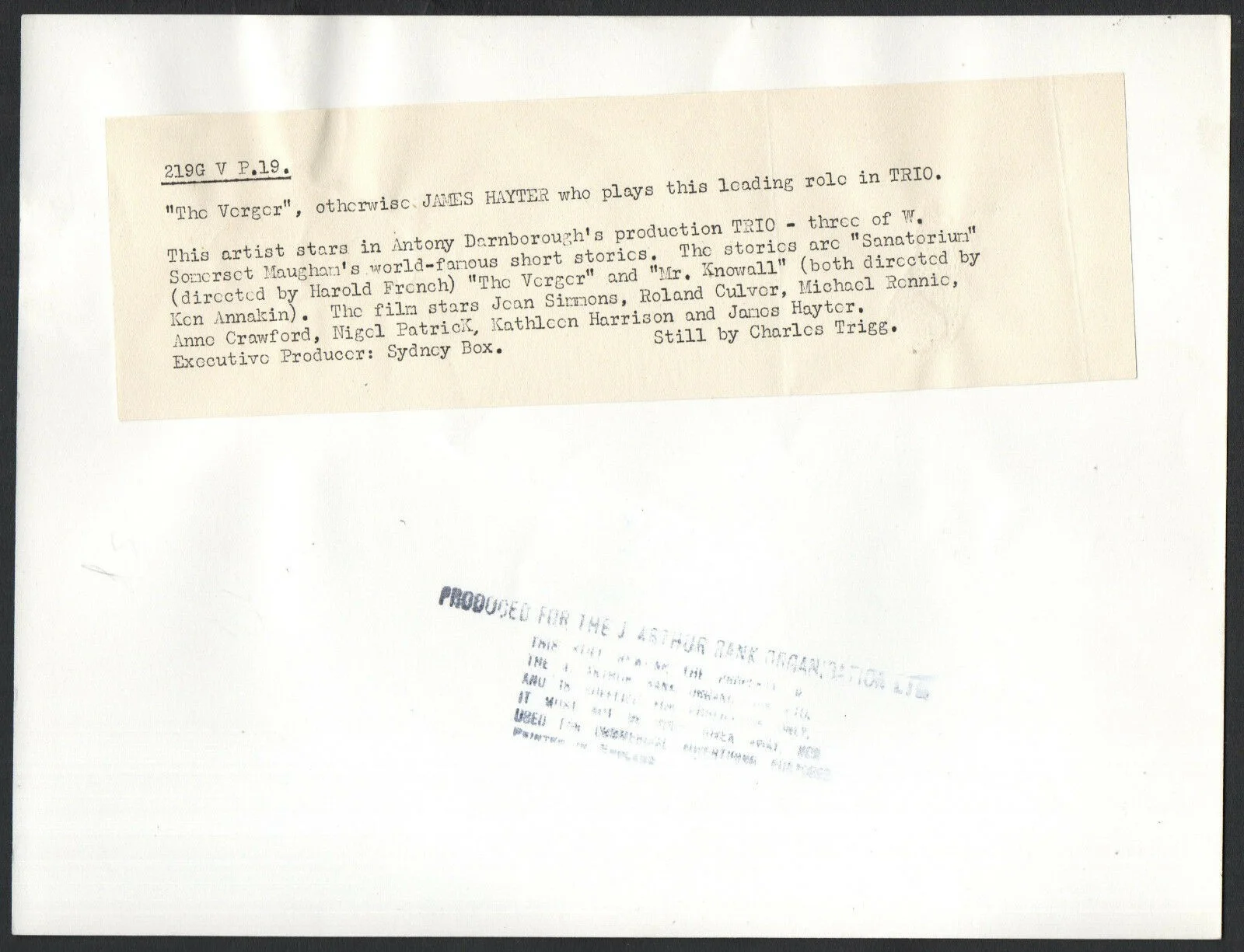 TRIO 1950 JAMES HAYTER W. Somerset Maugham PORTRAIT #P19, image 2