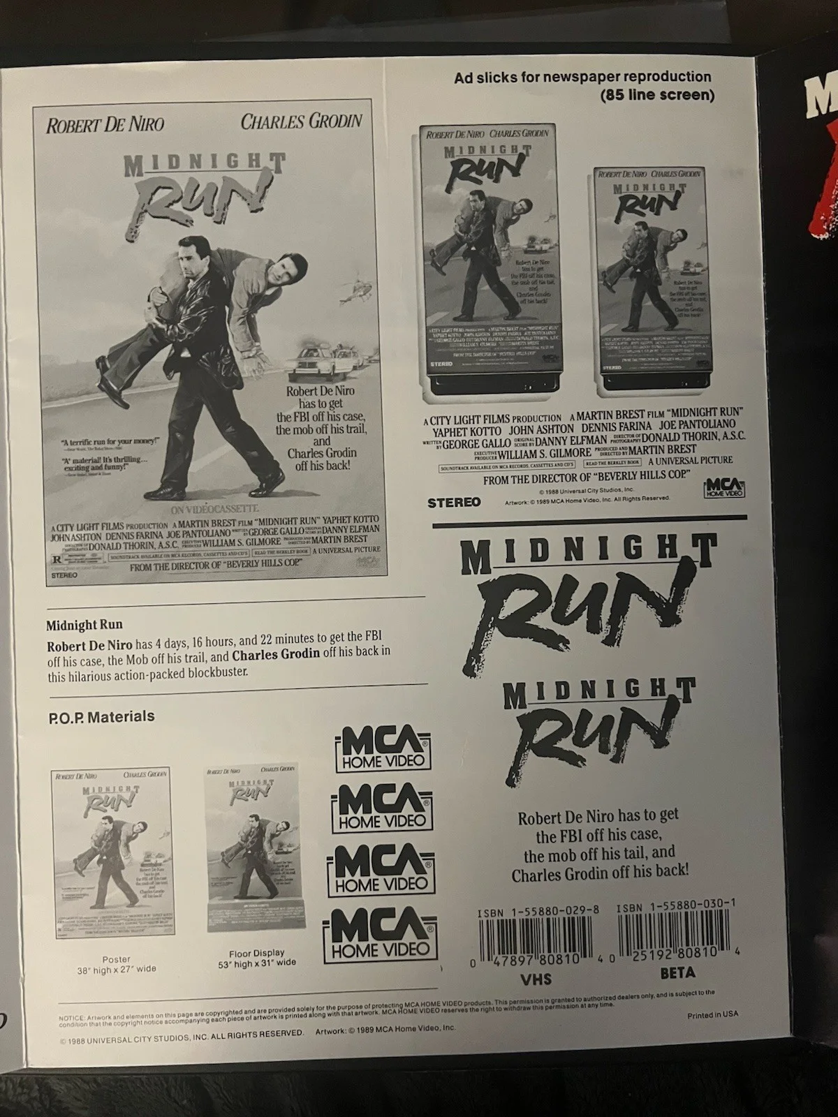Robert DeNiro, Charles Grodin — ‘Midnight Run’ Robert DeNiro & Charles Grodin Signed By Both ~ VHS Promo Flyer, изображение 3