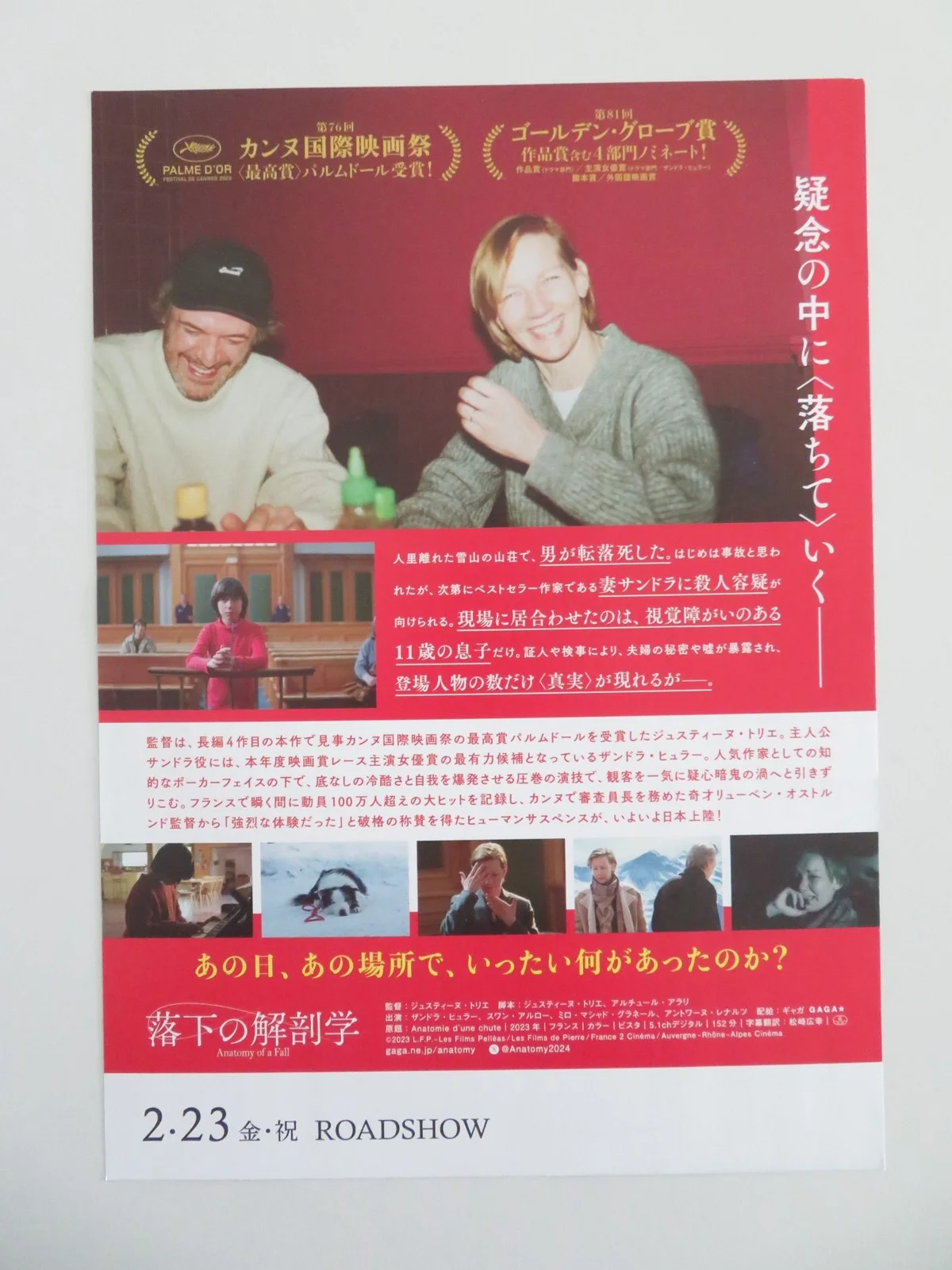 Anatomy of a Fall Japanese Chirashi (B5) Poster Sandra Hüller Swann Arlaud 2023, изображение 3