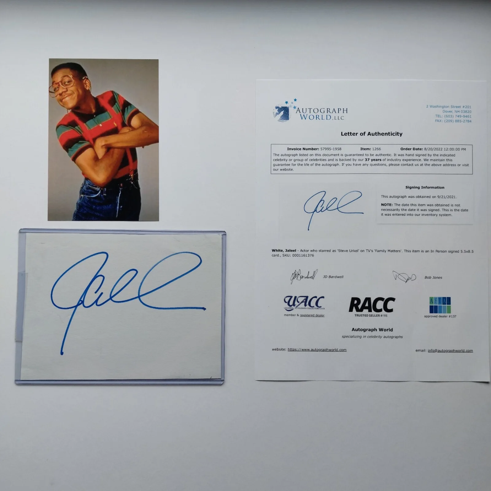 Jaleel White — Jaleel White Signed 5x8 Card With COA (Sonic the Hedgehog, Family Matters Urkel), изображение 2
