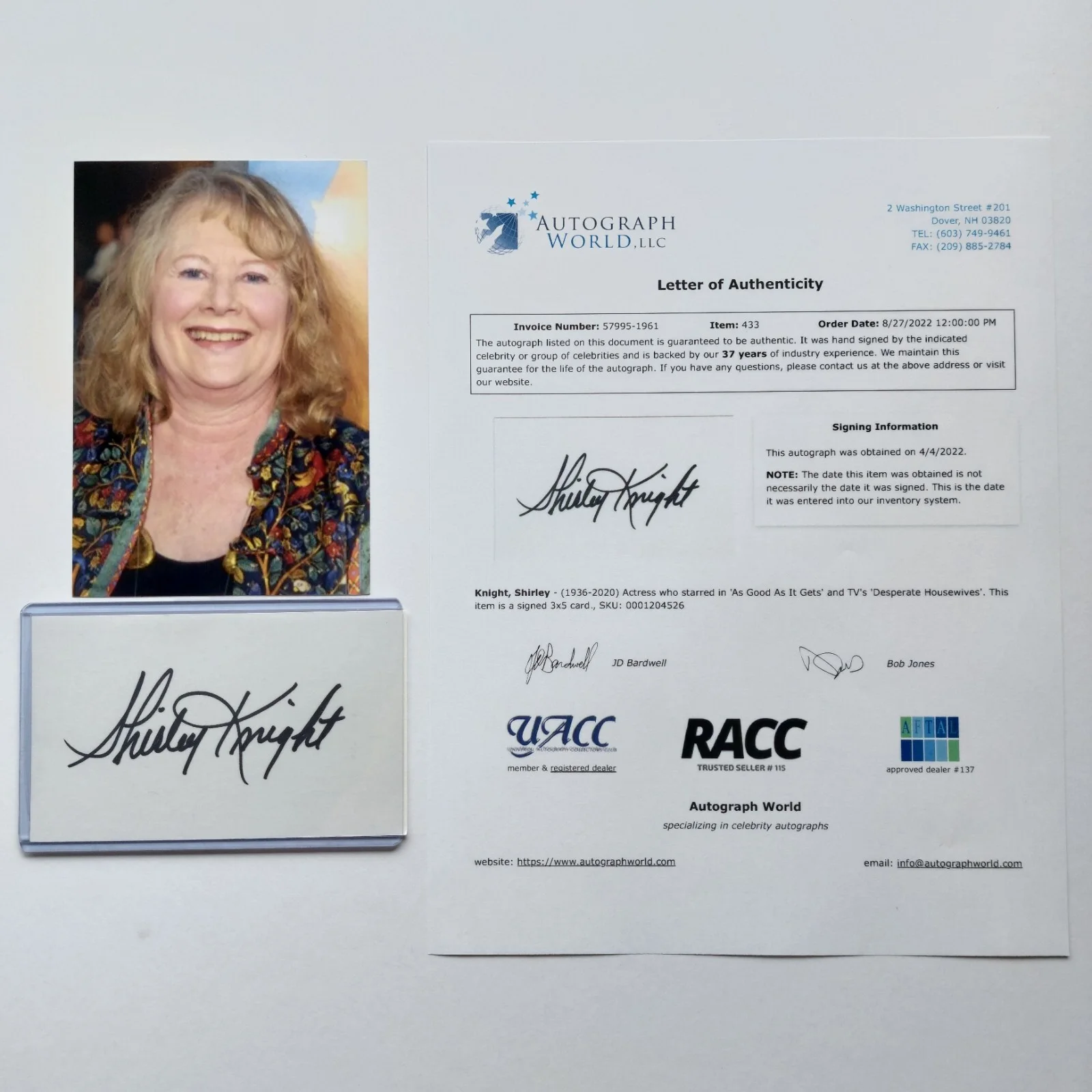 Shirley Knight — Shirley Knight Signed 3x5 Card COA (Grandma's Boy, Paul Blart, Sweet Bird of), изображение 3
