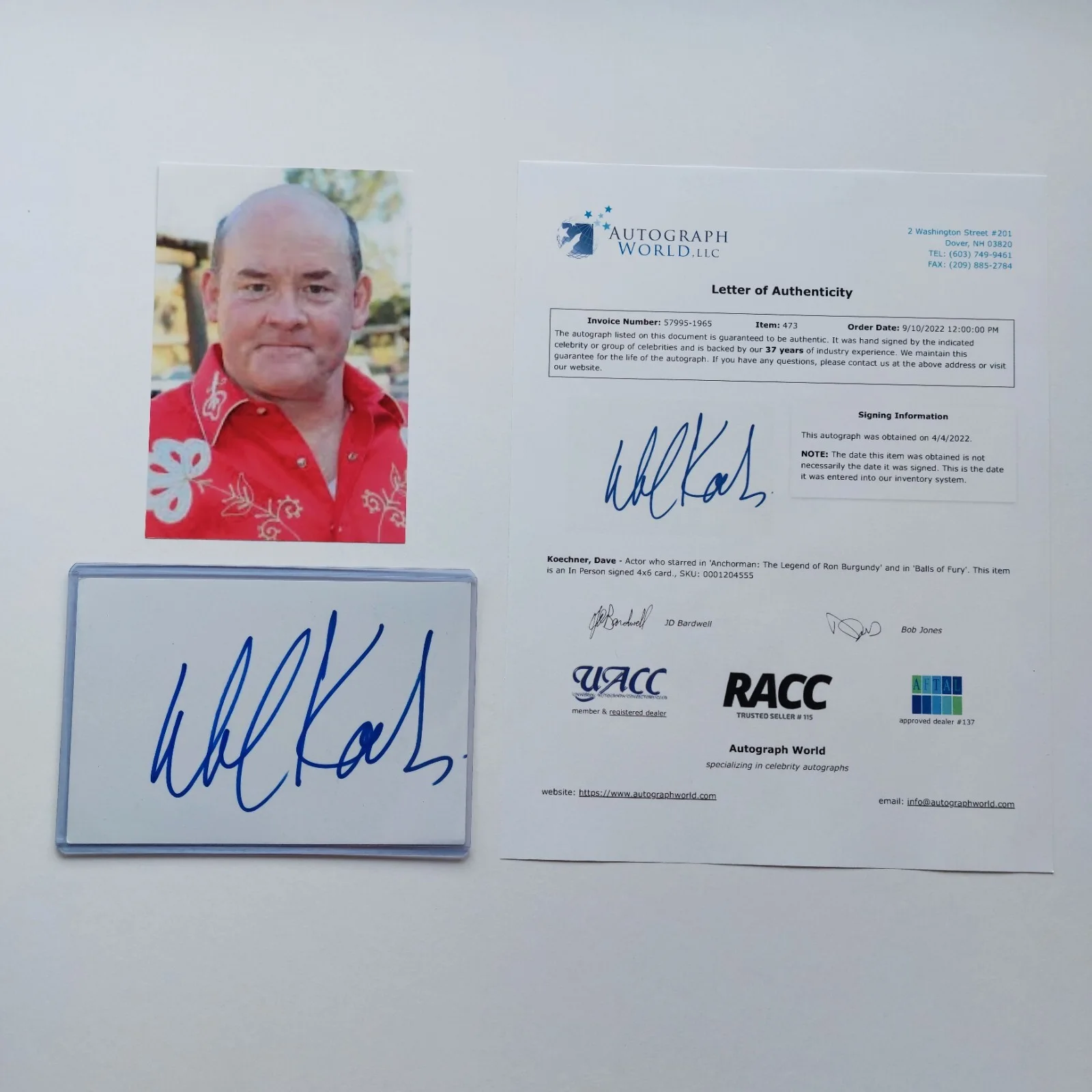 David Koechner — David Koechner Signed 4x6 Index Card COA Anchorman The Office Get Smart Auto, image 2