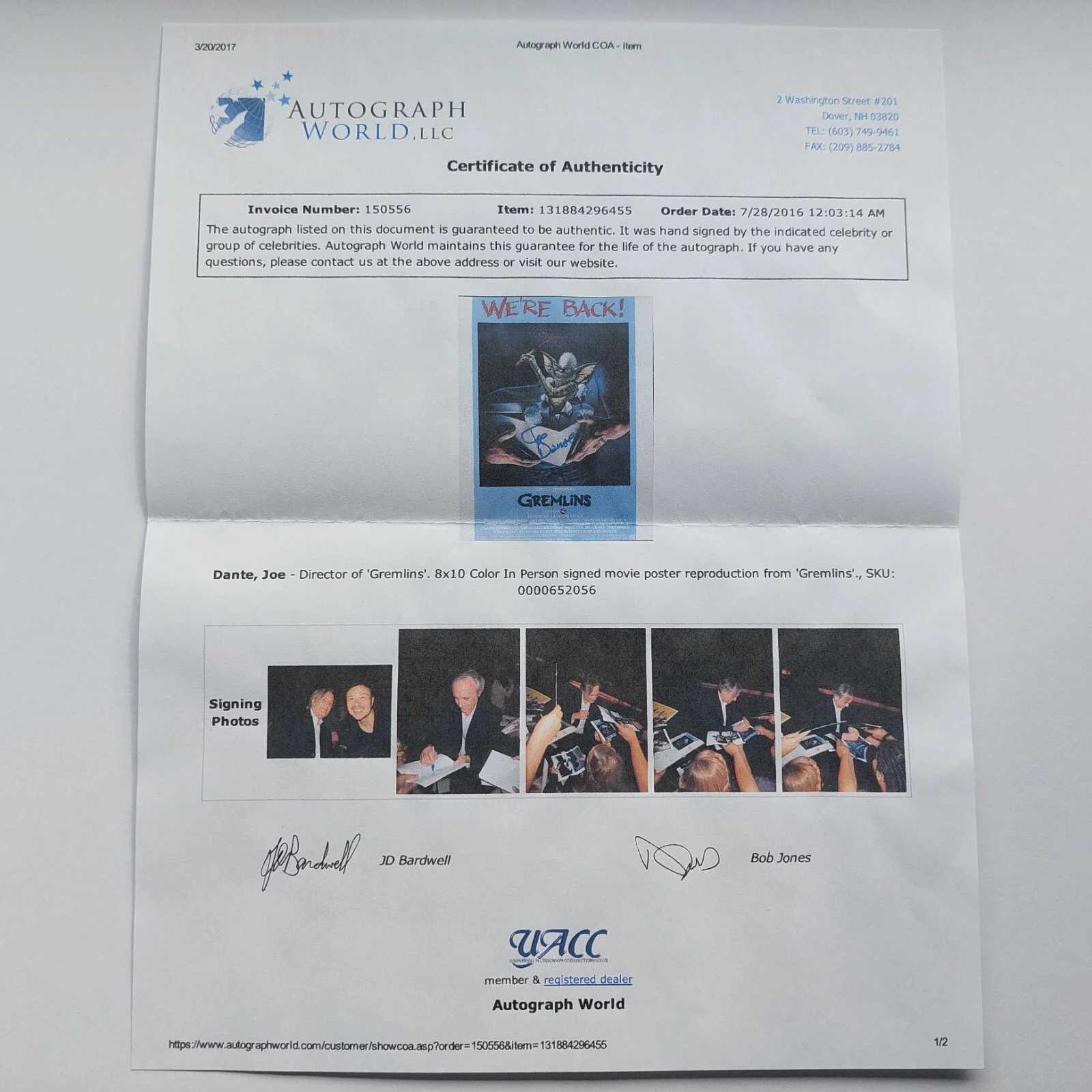 Joe Dante — Joe Dante Signed 8x10 Photo with COA Vintage Autographed Gremlins The Howling, изображение 3