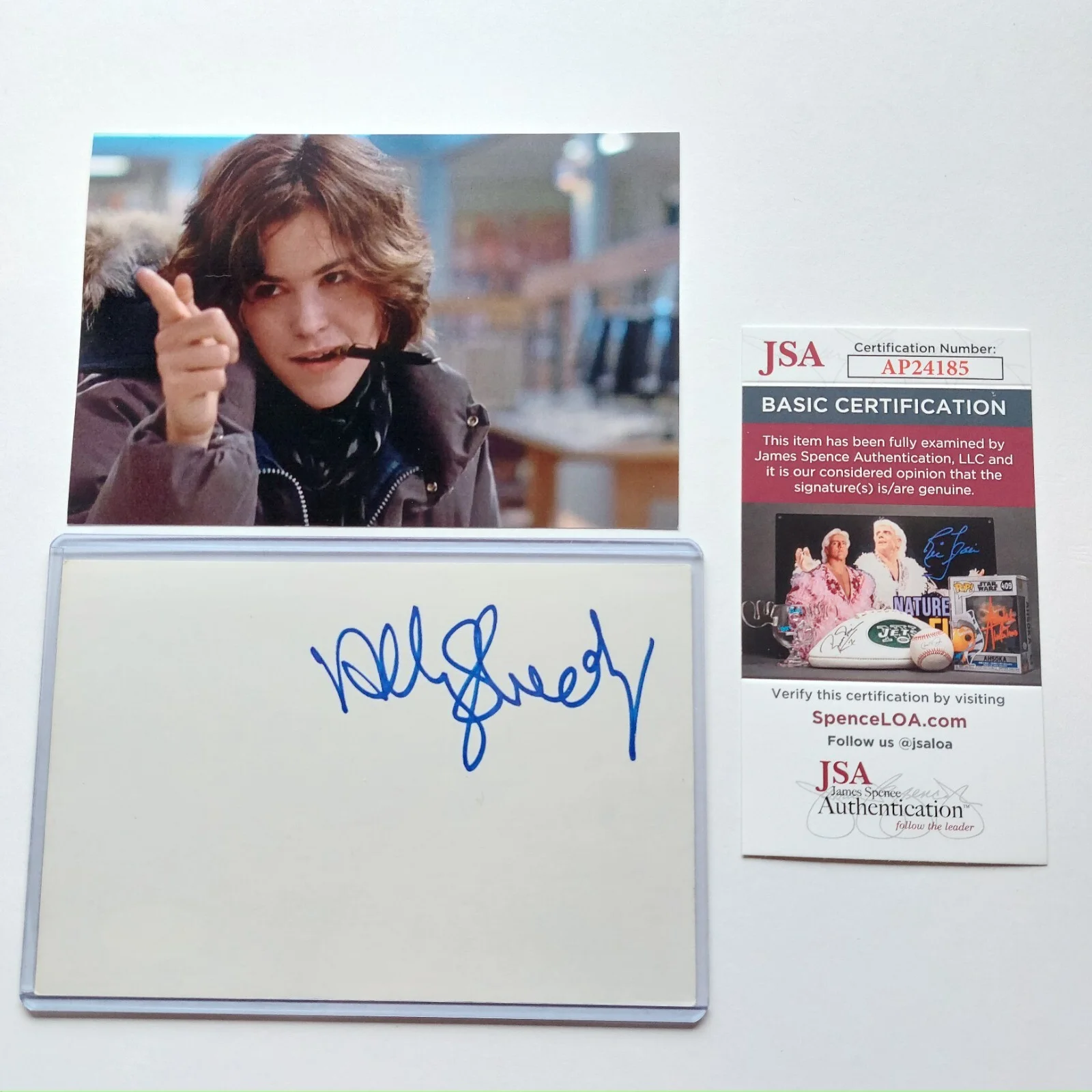 ALLY SHEEDY — ALLY SHEEDY Signed 4x6 Index Card with JSA COA (Breakfast Club, War Games)