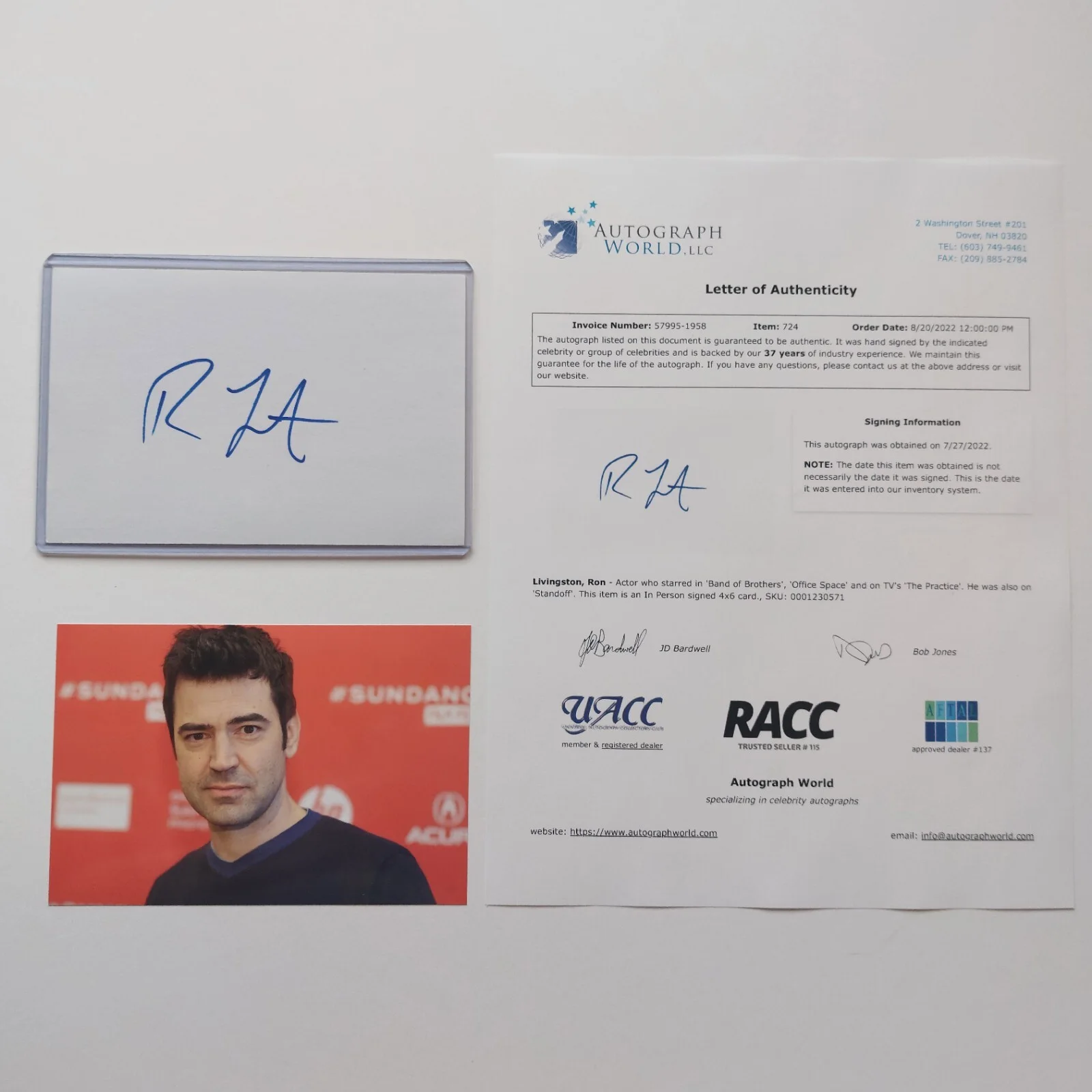 Ron Livingston — Ron Livingston signed 4x6 Index Card (Loudermilk, Office Space, Swingers) Auto, изображение 2