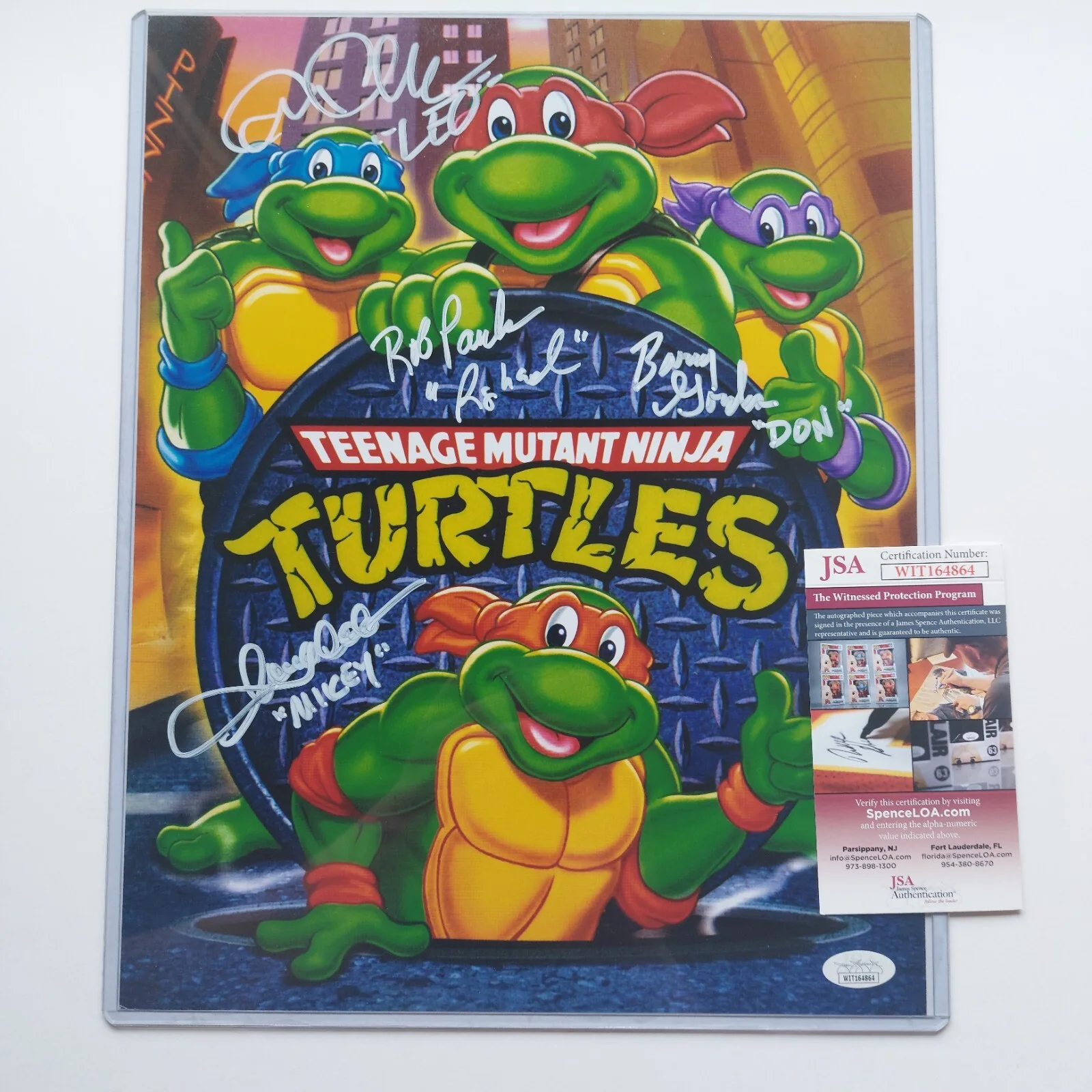 Barry Gordon, Rob Paulsen, Cam Clarke, Townsend — Teenage Mutant Ninja Turtles Cast signed 11x14 Photo TMNT JSA COA signed by 4, изображение 2
