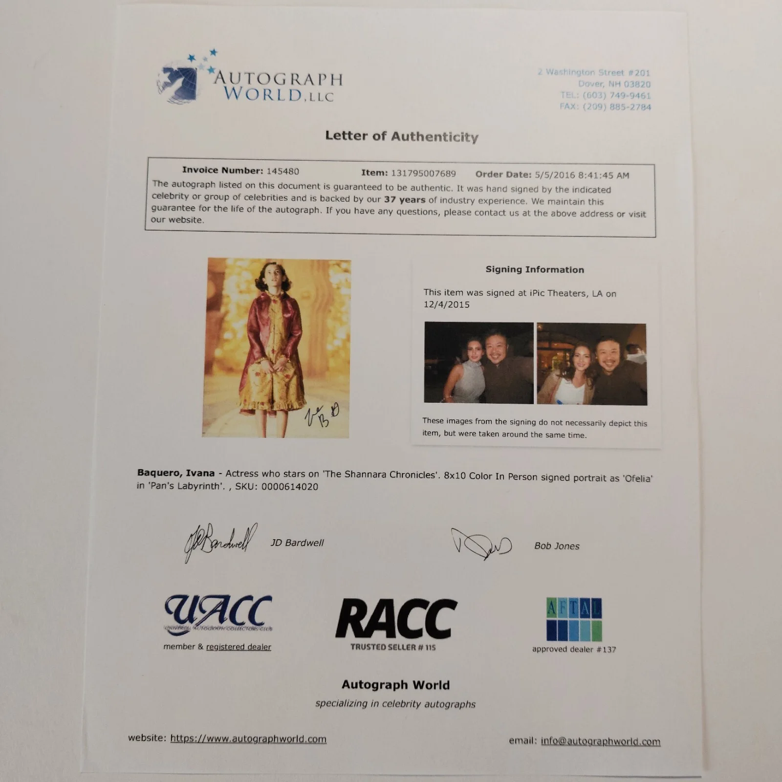 Ivana Baquero — Pan’s Labyrinth signed 8x10 Photo With COA Ivana Baquero Autographed Picture, изображение 5