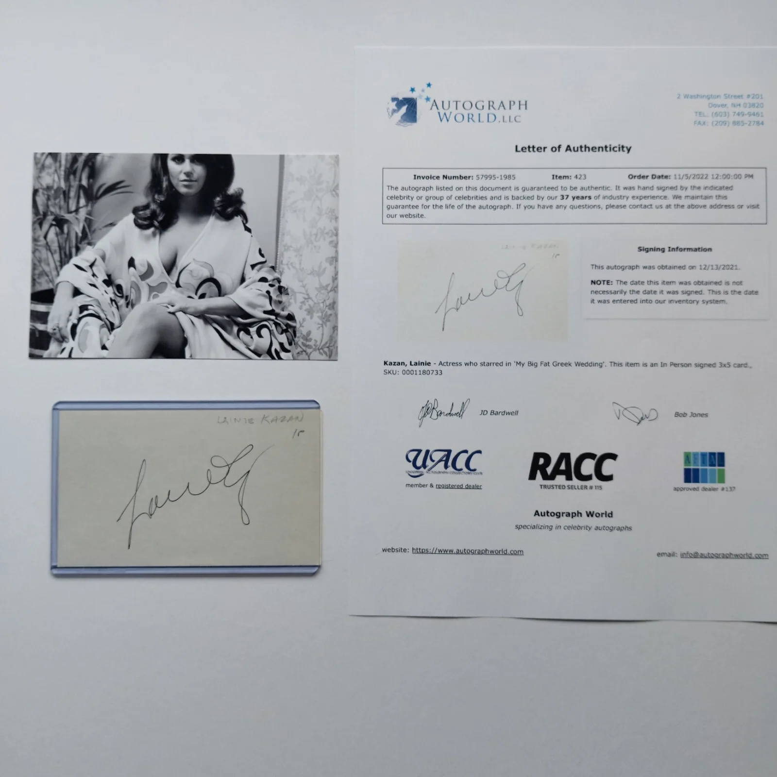 Lainie Kazan — Lainie Kazan Signed 3x5 Index card with COA Greek Wedding Streisand understudy, изображение 2