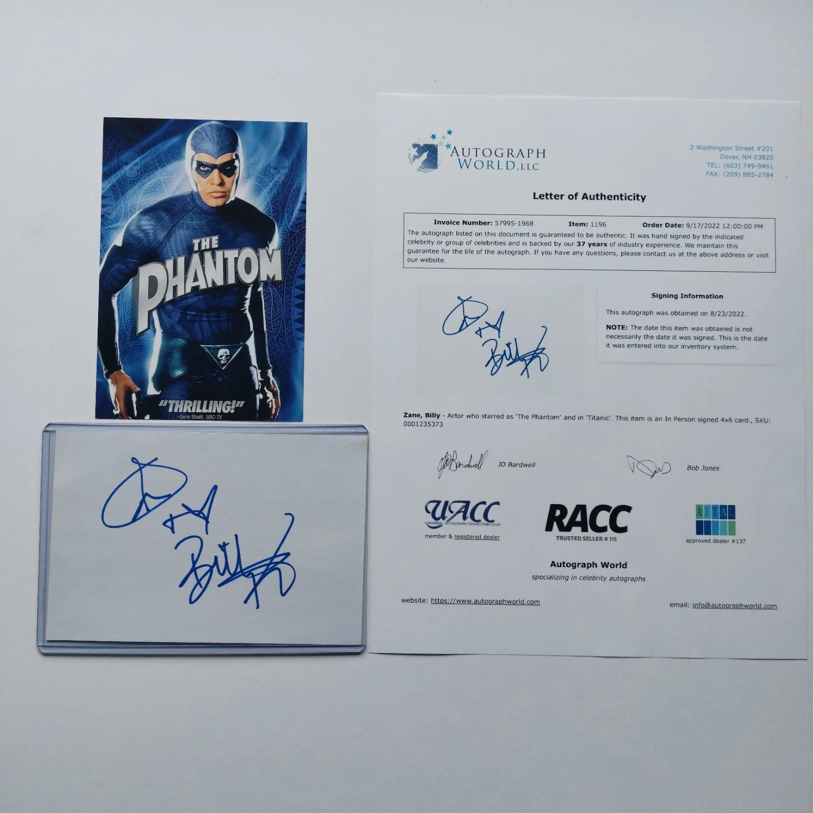 Billy Zane — Billy Zane Signed 4x6 Index Card with COA The Phantom Titanic Autographed, изображение 2