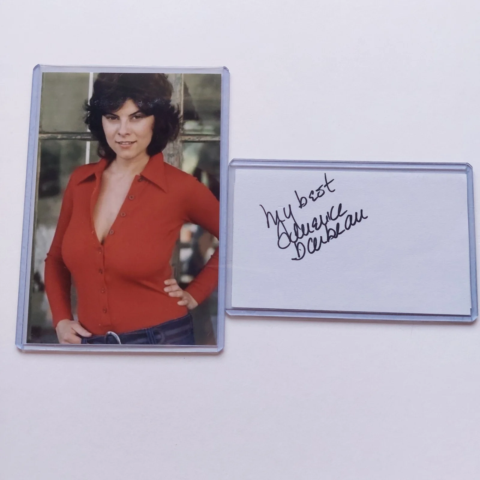 Adrienne Barbeau — Adrienne Barbeau Signed 3x5 Index Card JSA COA Catwoman Voice Autographed, image 2