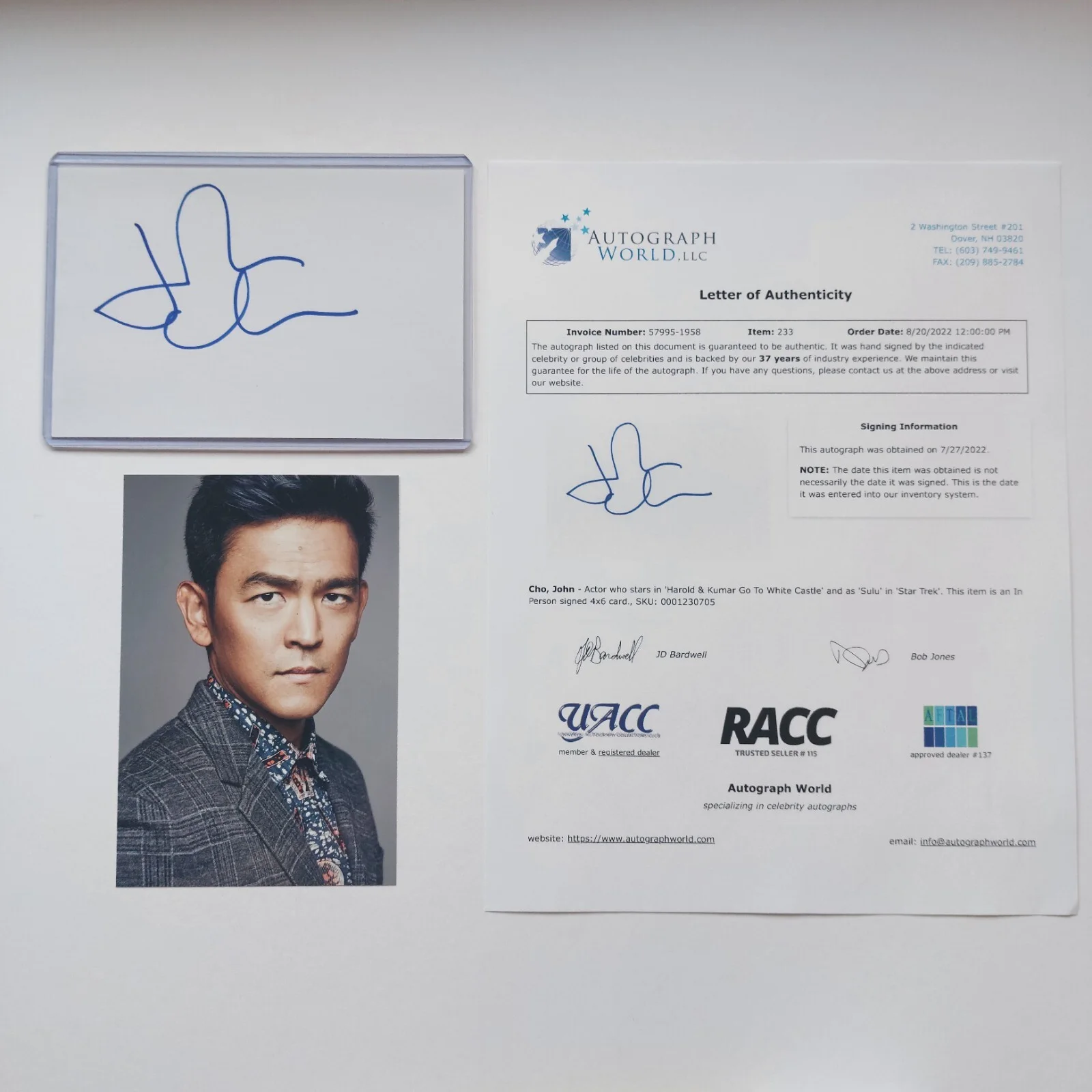 John Cho — John Cho Signed 4x6 Index Card COA (Star Trek, Cowboy Bebop, Harold & Kumar), изображение 2