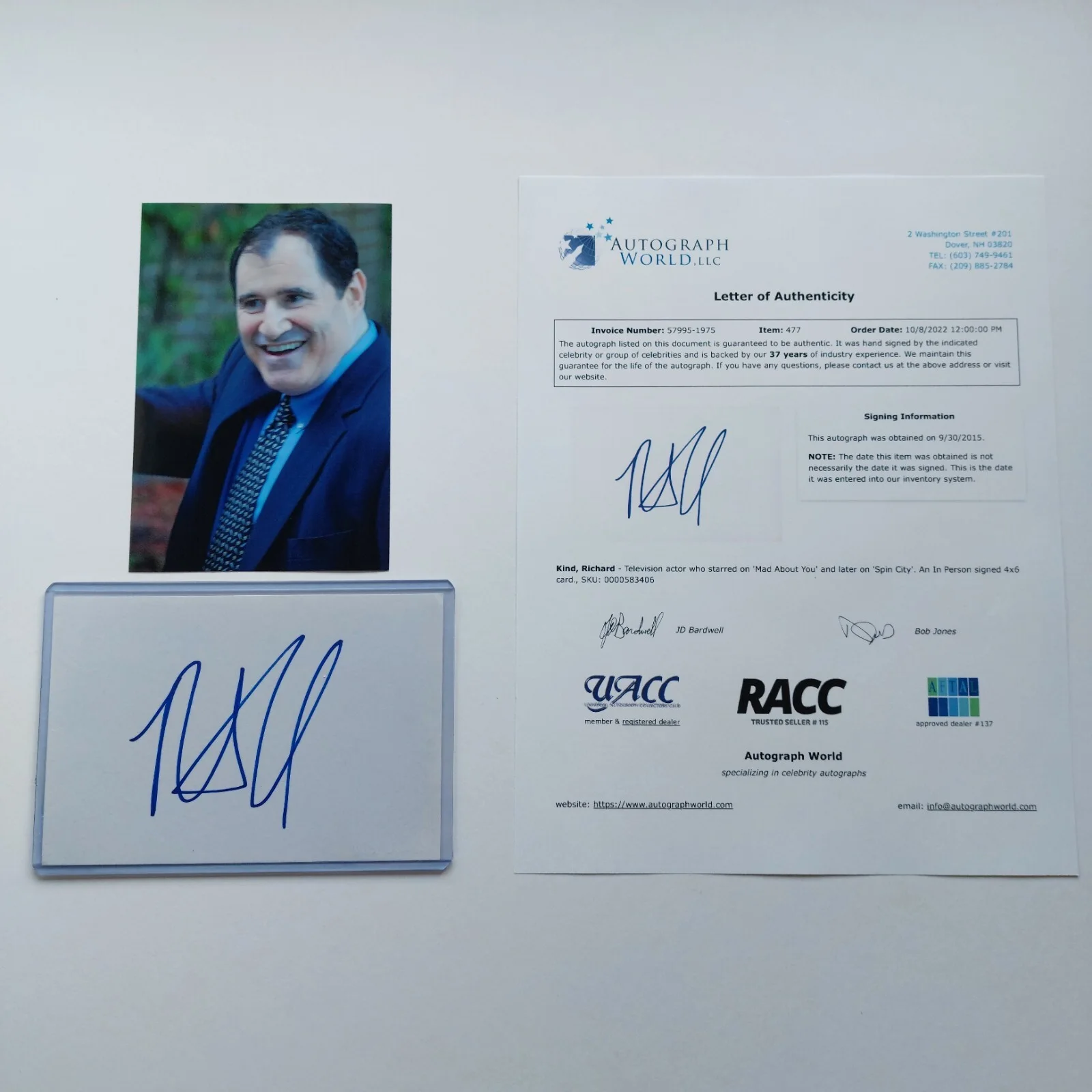 Richard Kind — Richard Kind Signed 4x6 Card COA (Spin City, Mad About You, Inside Out) Auto, изображение 2