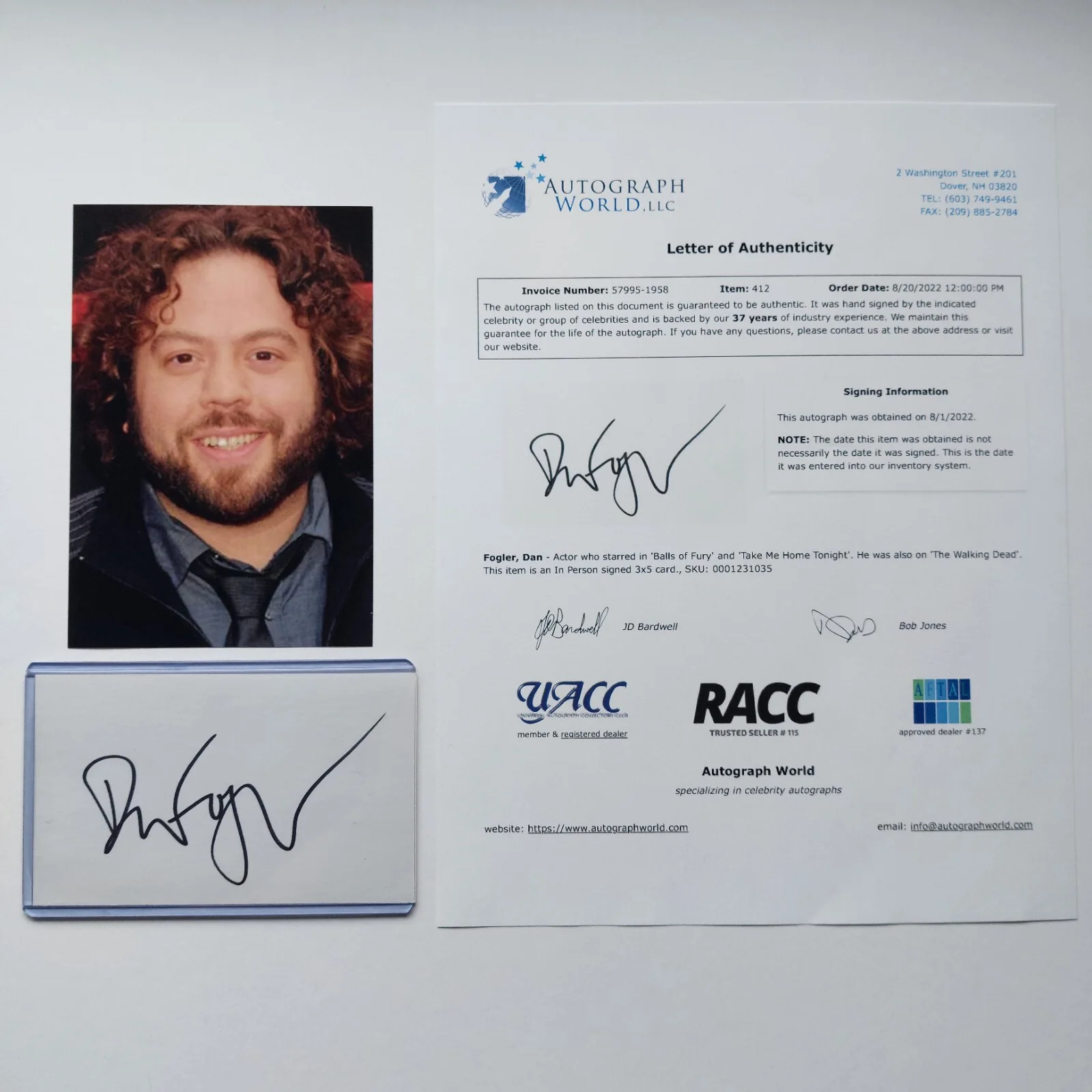 Dan Fogler — Dan Fogler Signed 3x5 Index Card (Fantastic Beasts, Jacob's Bakery) Autographed, изображение 2