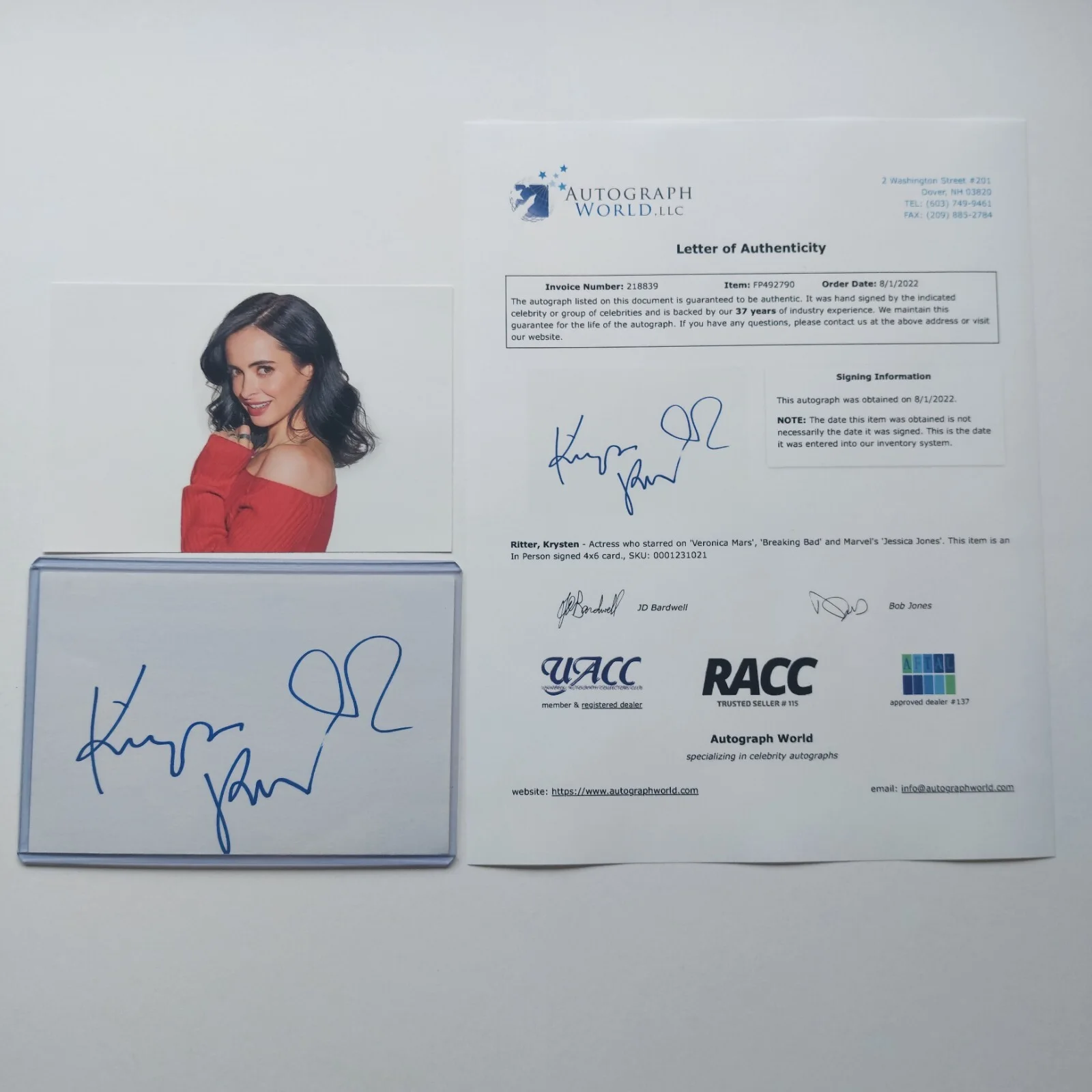 Krysten Ritter — Krysten Ritter Signed 4x6 Index Card with COA (Jessica Jones, Breaking Bad) Auto, изображение 2